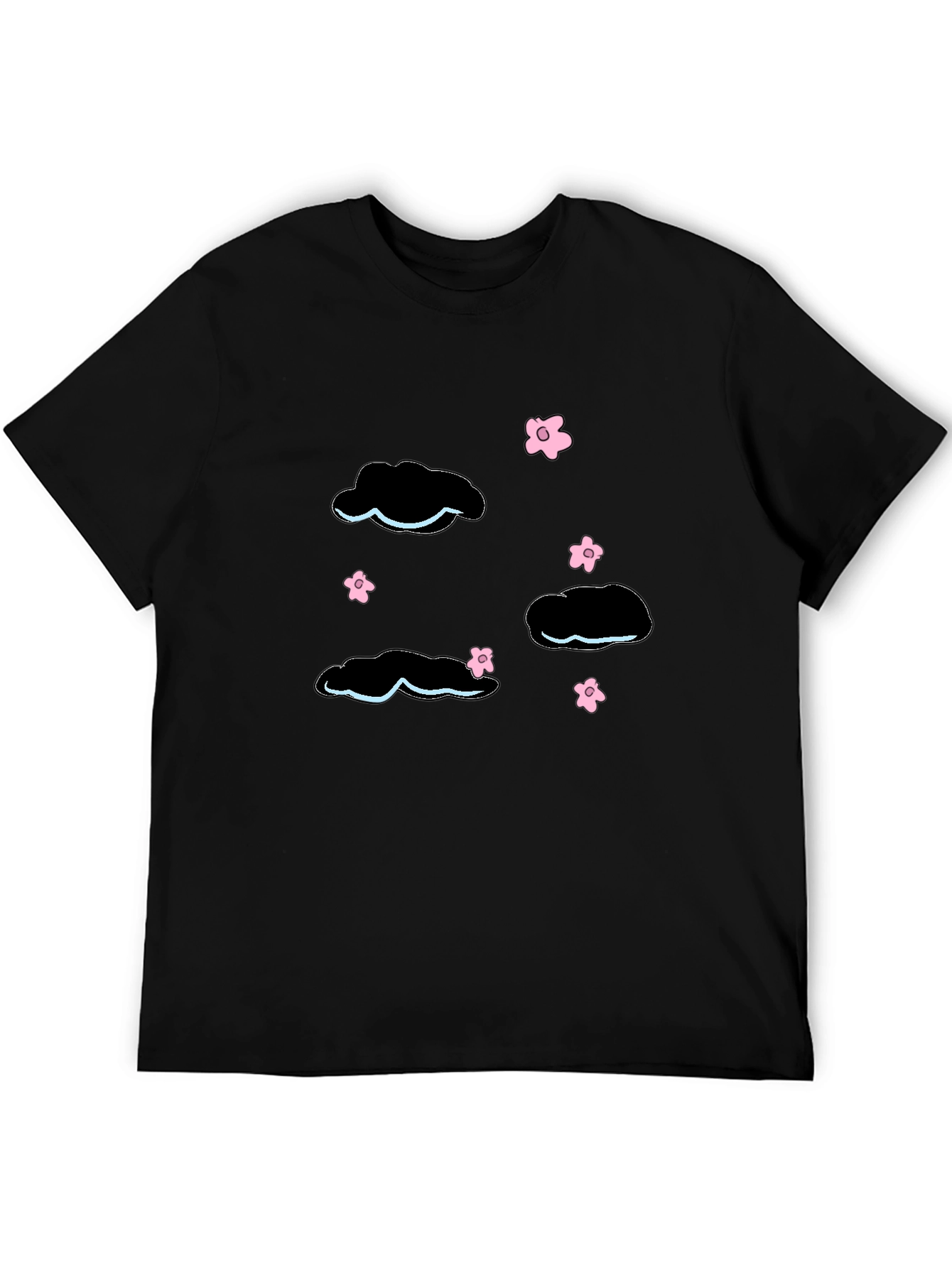 Black Whimsical Cloud & Blossom Graphic Black T-Shirt view 5