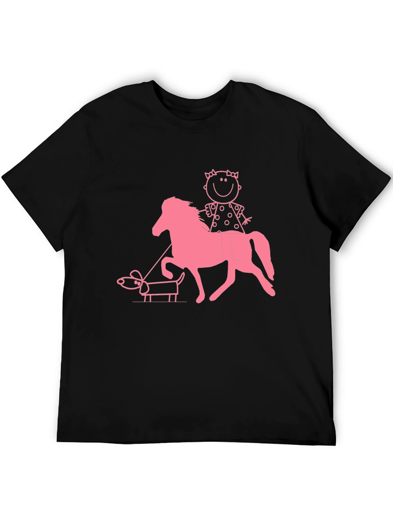 Black Playful Graphic Tee - Girl, Horse, and Dog Design view 5
