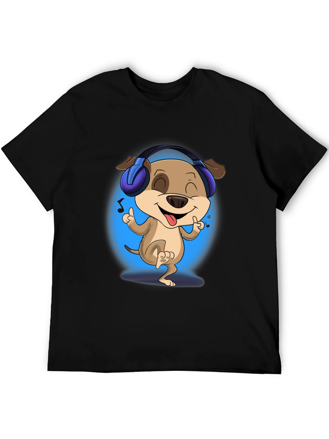 Black Cool Dog with Headphones Black T-Shirt view 5