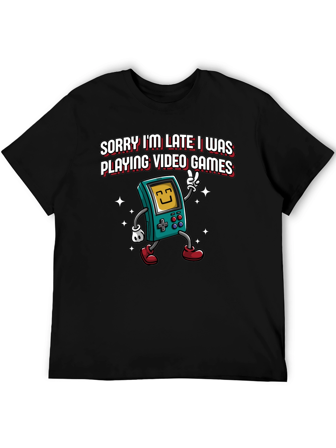 Black Sorry I'm Late Video Games Graphic Tee view 5