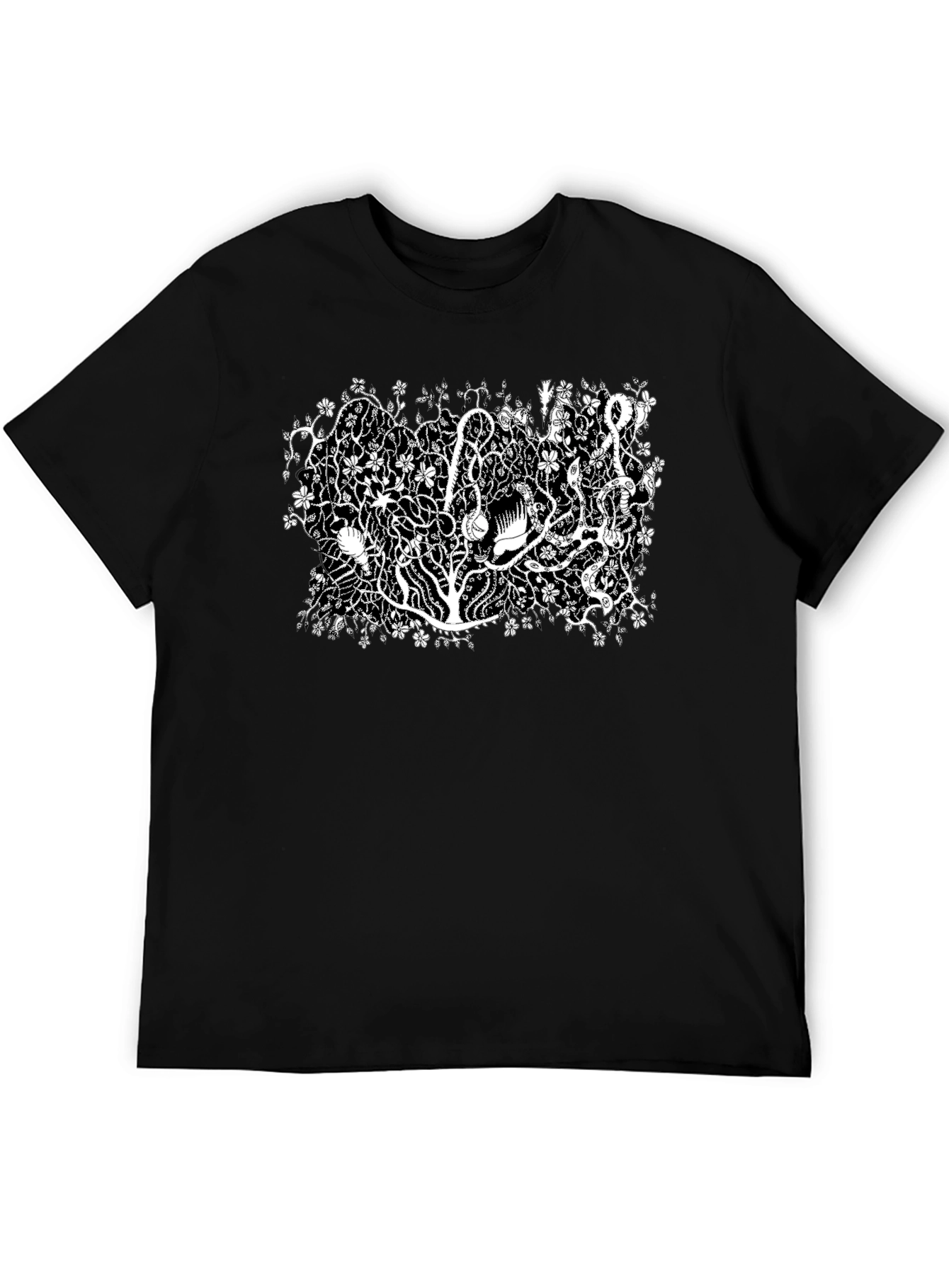 Black Botanical Black Tee - Unique Plant Life Design view 5