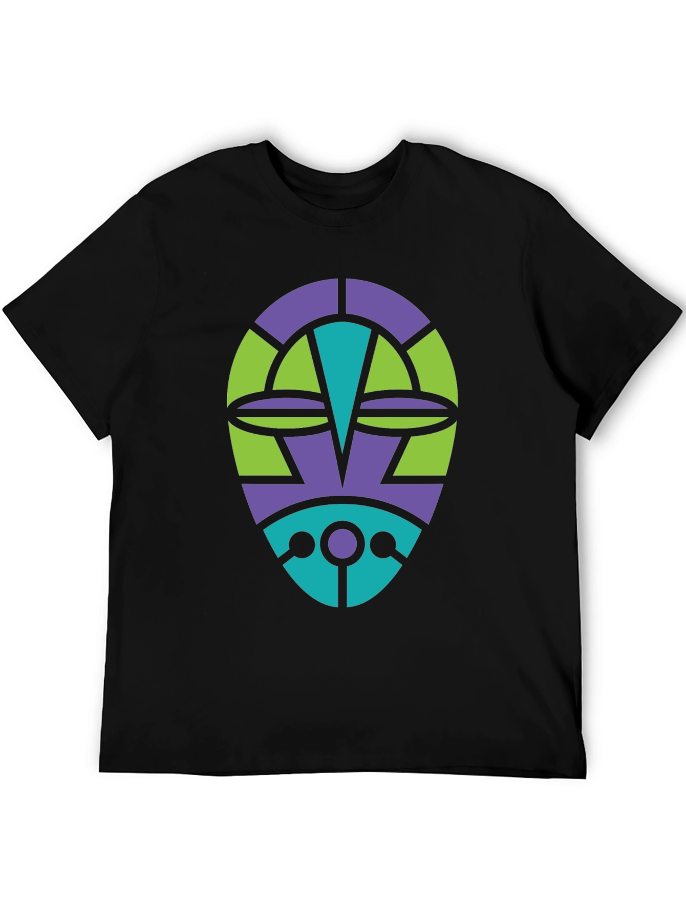 Black Abstract Tribal Mask Graphic T-Shirt view 5