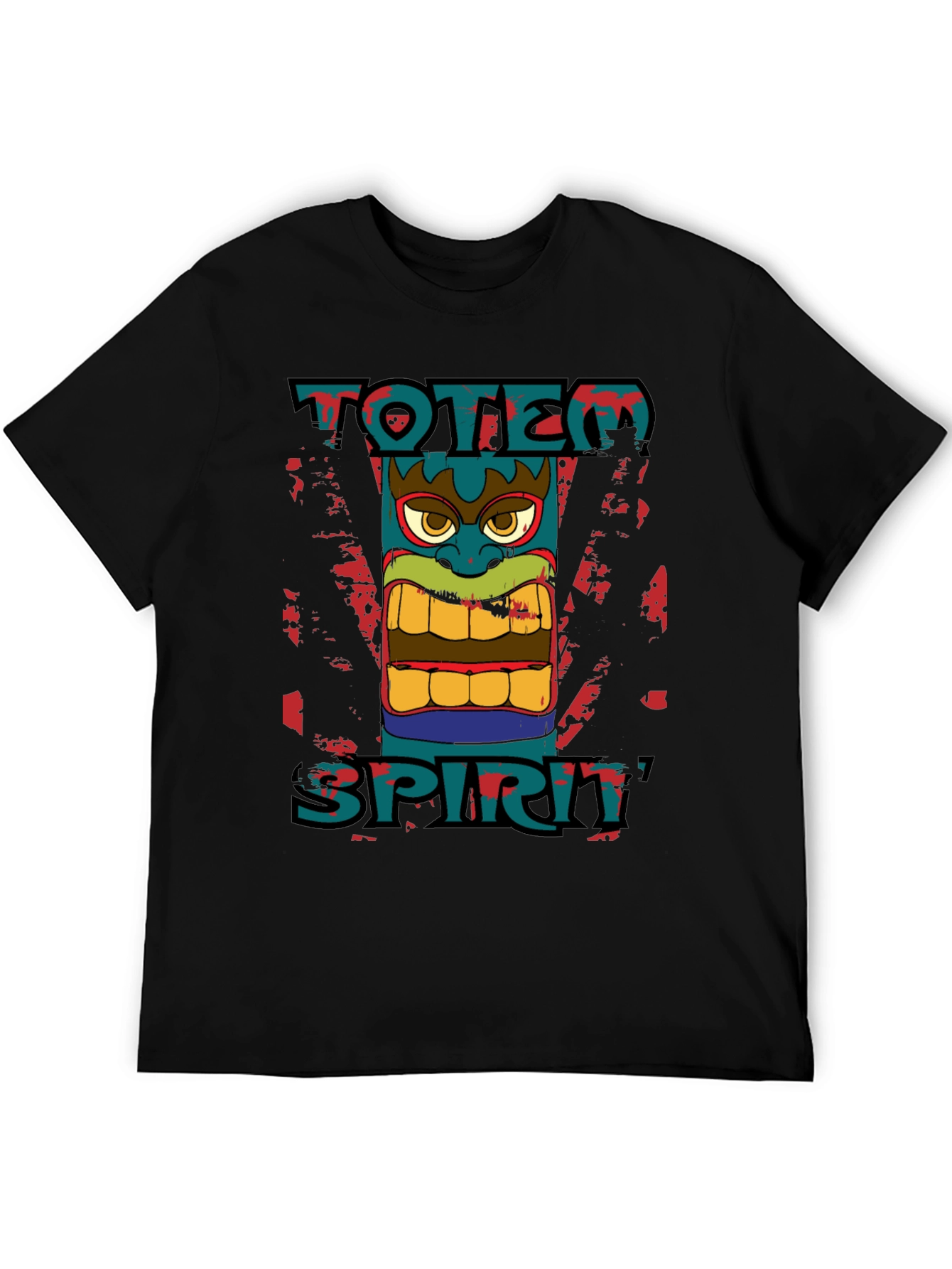 Black Totem Spirit Graphic Tee - Black Cotton T-Shirt view 5