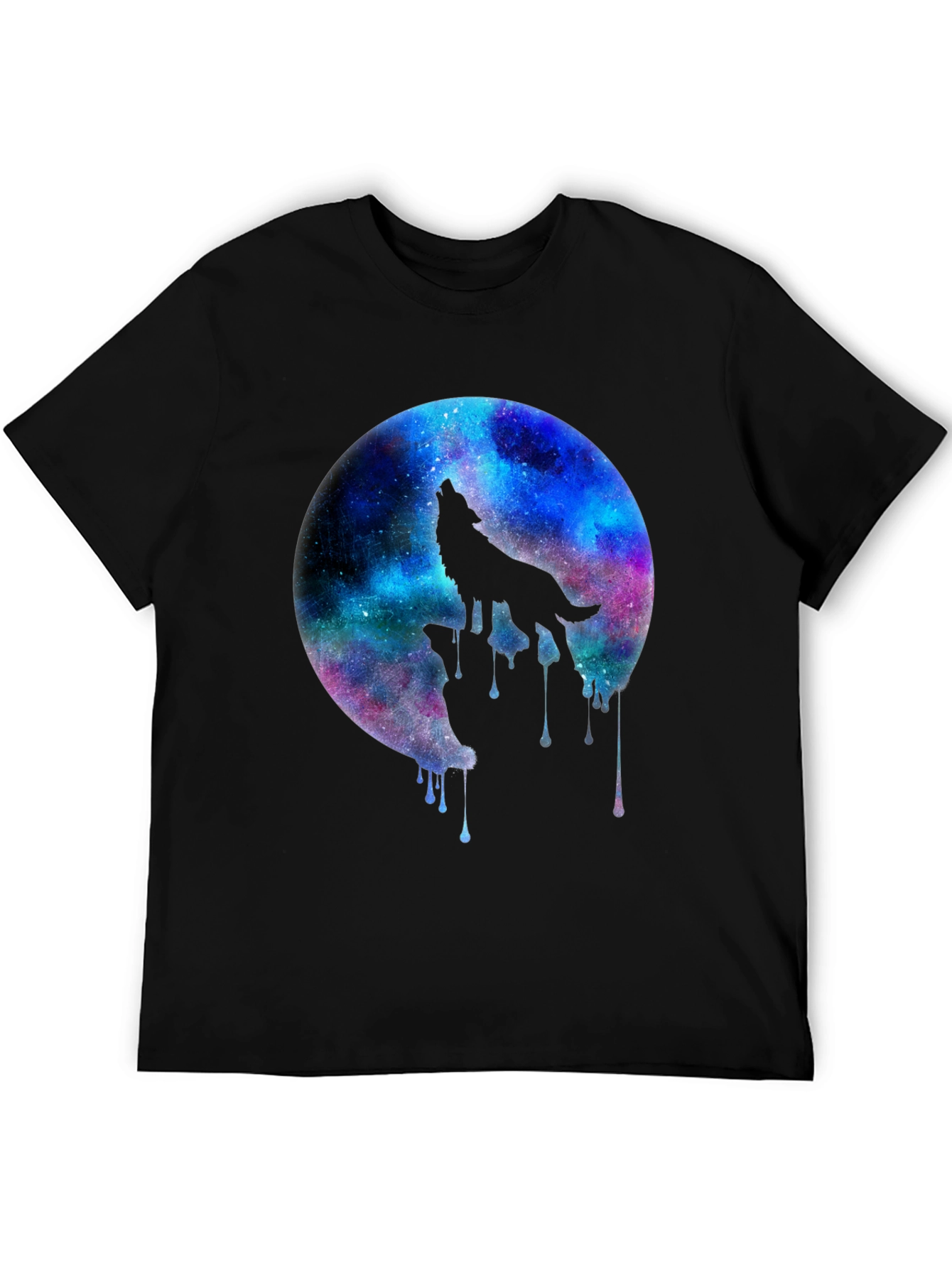 Black Galaxy Wolf Howl Black T-Shirt view 5