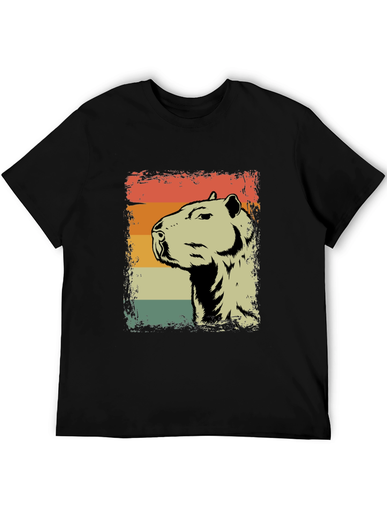 Black Retro Capybara Graphic Tee - Vintage Style Animal Shirt view 5