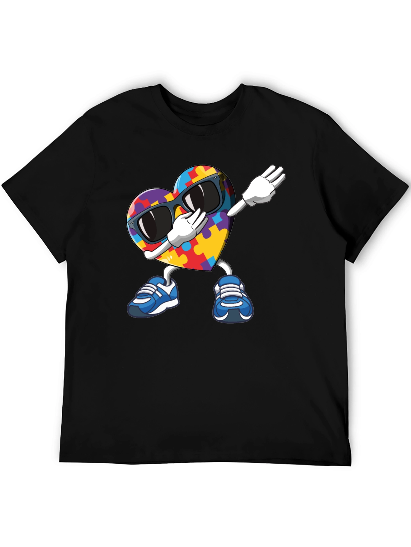 Black Autism Awareness Puzzle Heart Dabbing T-Shirt view 5