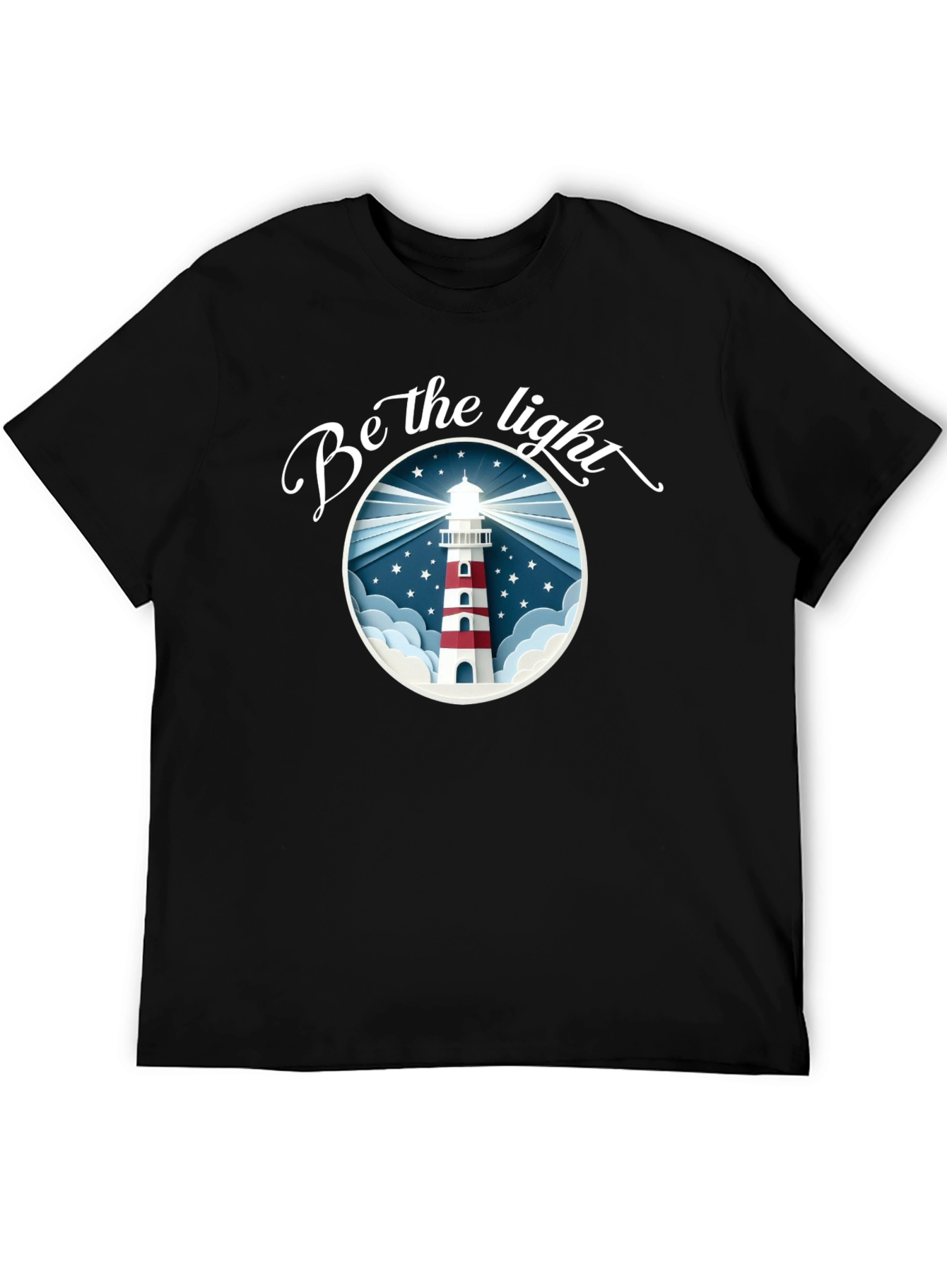 Black Be the Light Lighthouse Graphic Tee - Black Cotton T-Shirt view 5