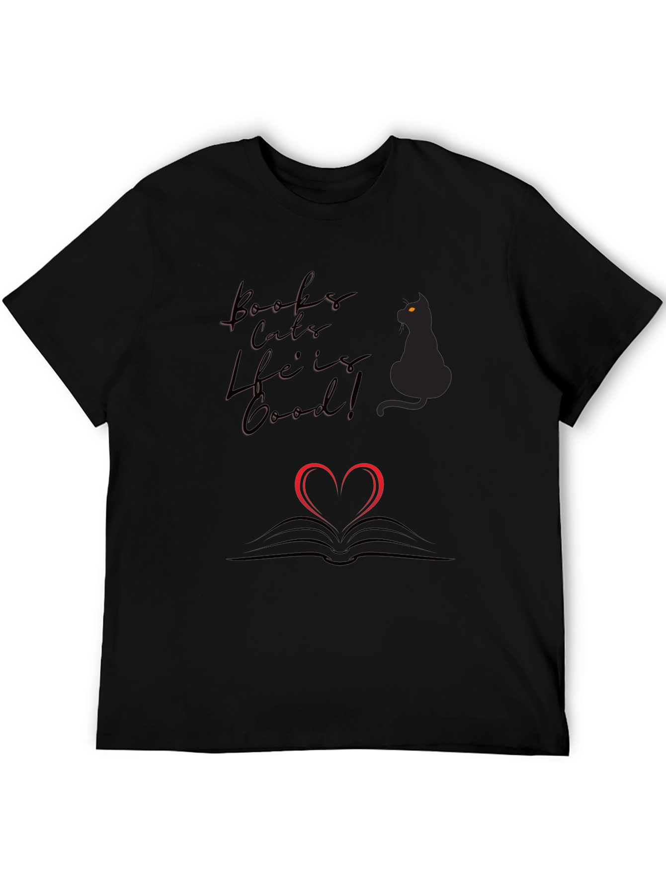Black Books Cats Life is Good Black T-Shirt view 5