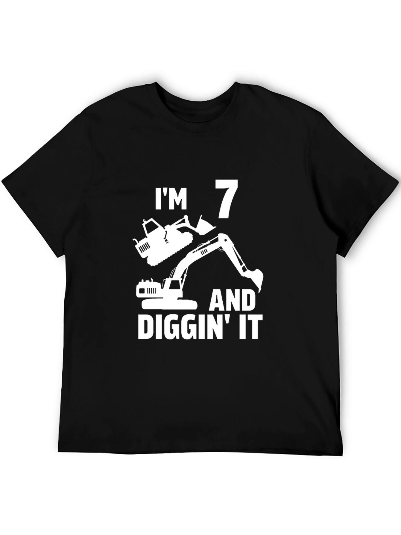 Black I'm 7 Diggin' It T-Shirt, Birthday Excavator Tee view 5