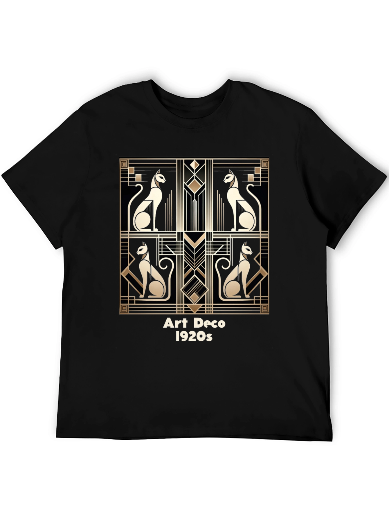 Black Art Deco Cats T-Shirt - Vintage 1920s Style view 5