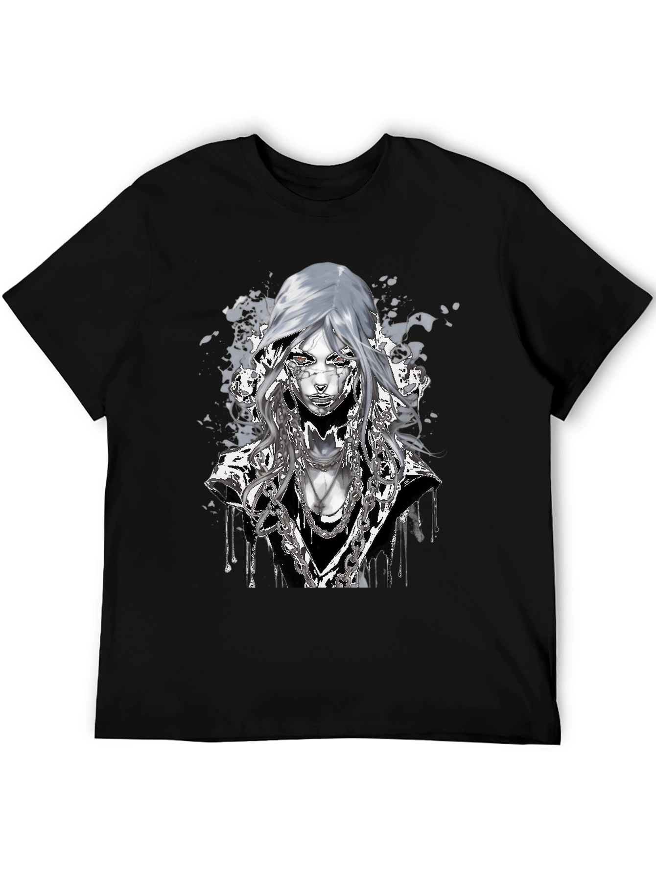 Black Graphic T-Shirt: Cyberpunk Chain Design view 5