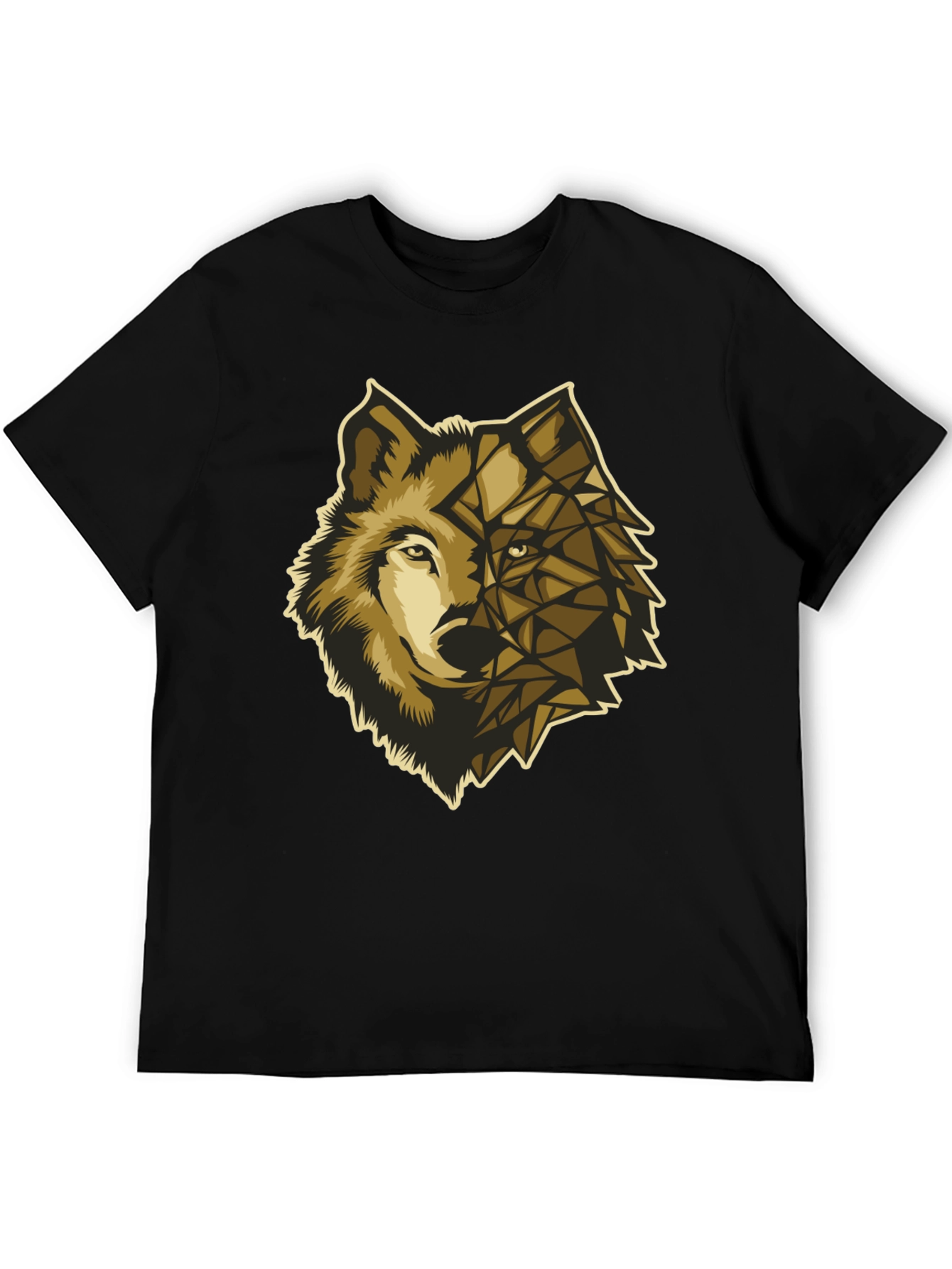 Black Geometric Wolf Graphic Tee - Premium Black Cotton view 5