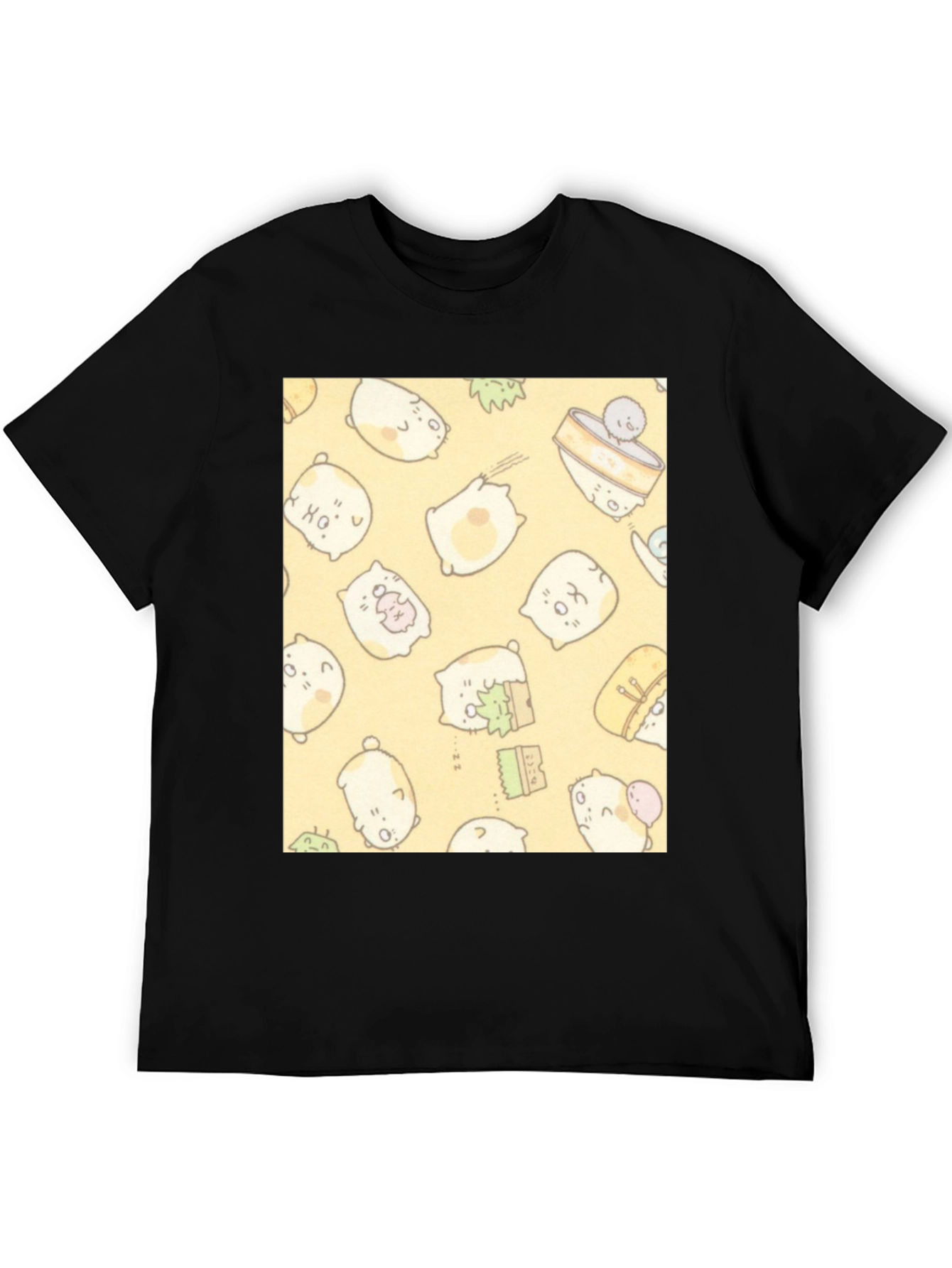 Black Kawaii Character Pattern T-Shirt - Black view 5