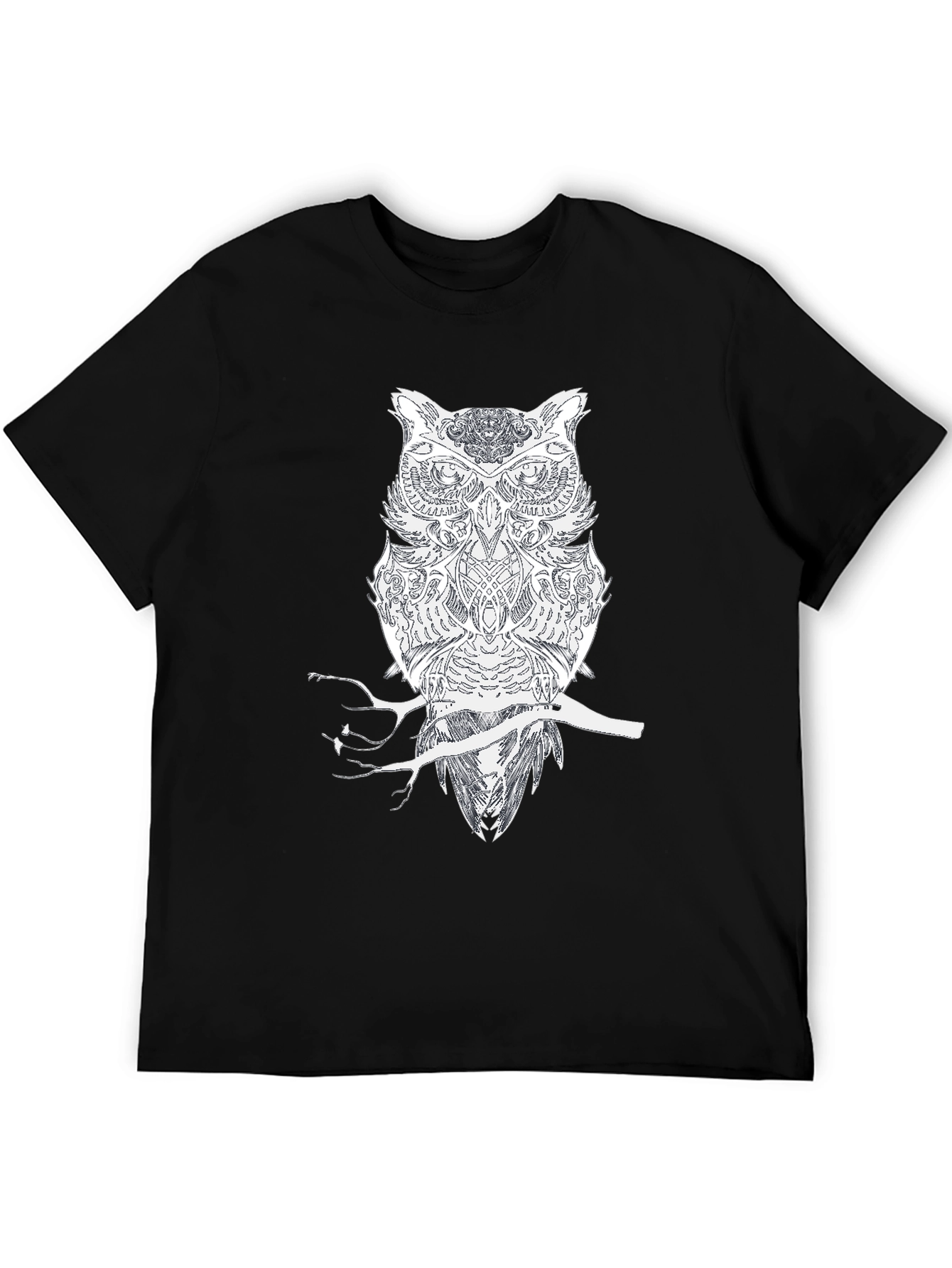 Black Owl on Branch Black Tee - Unique Graphic Design view 5