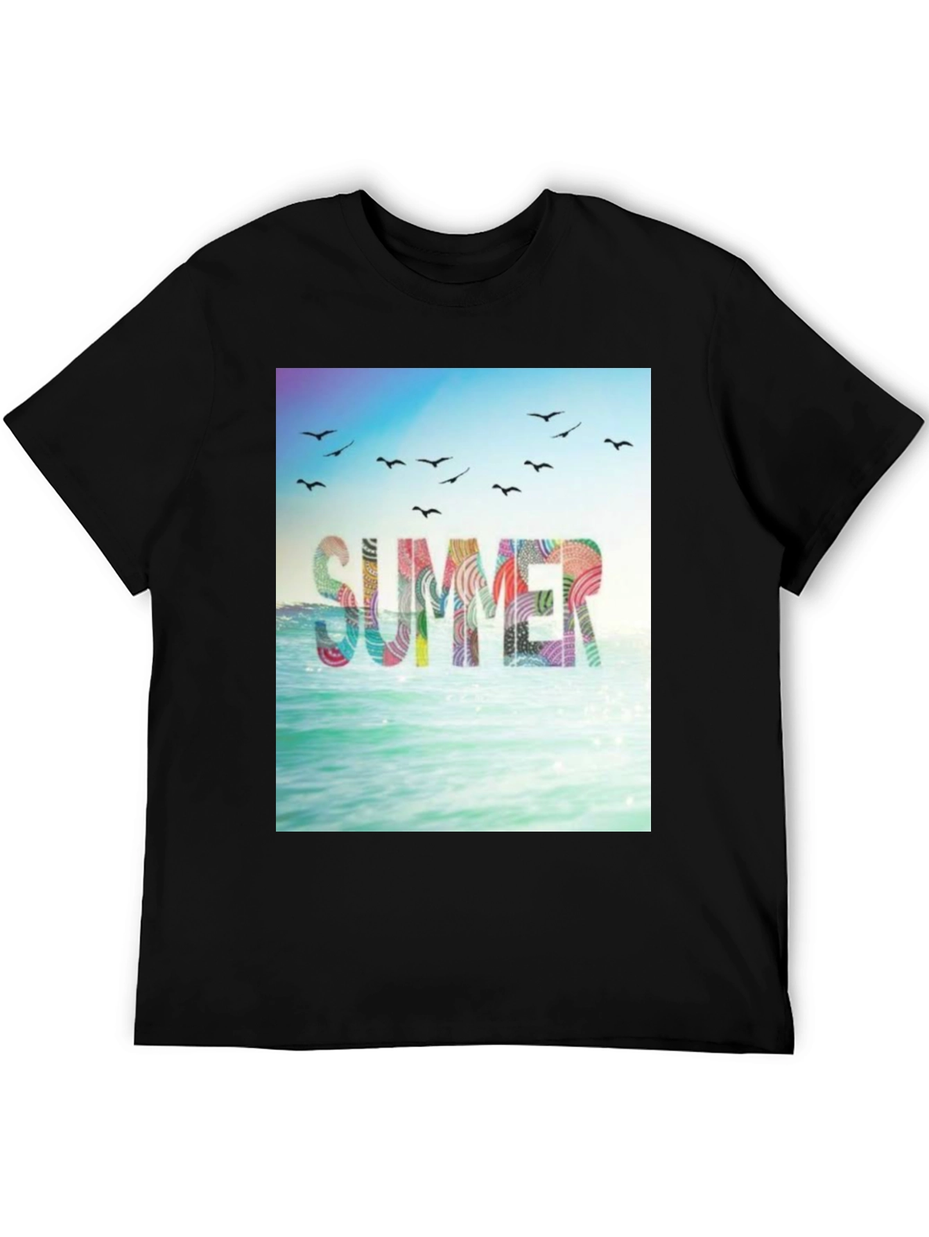 Black Summer Beach Graphic Tee - Black Cotton T-Shirt view 5