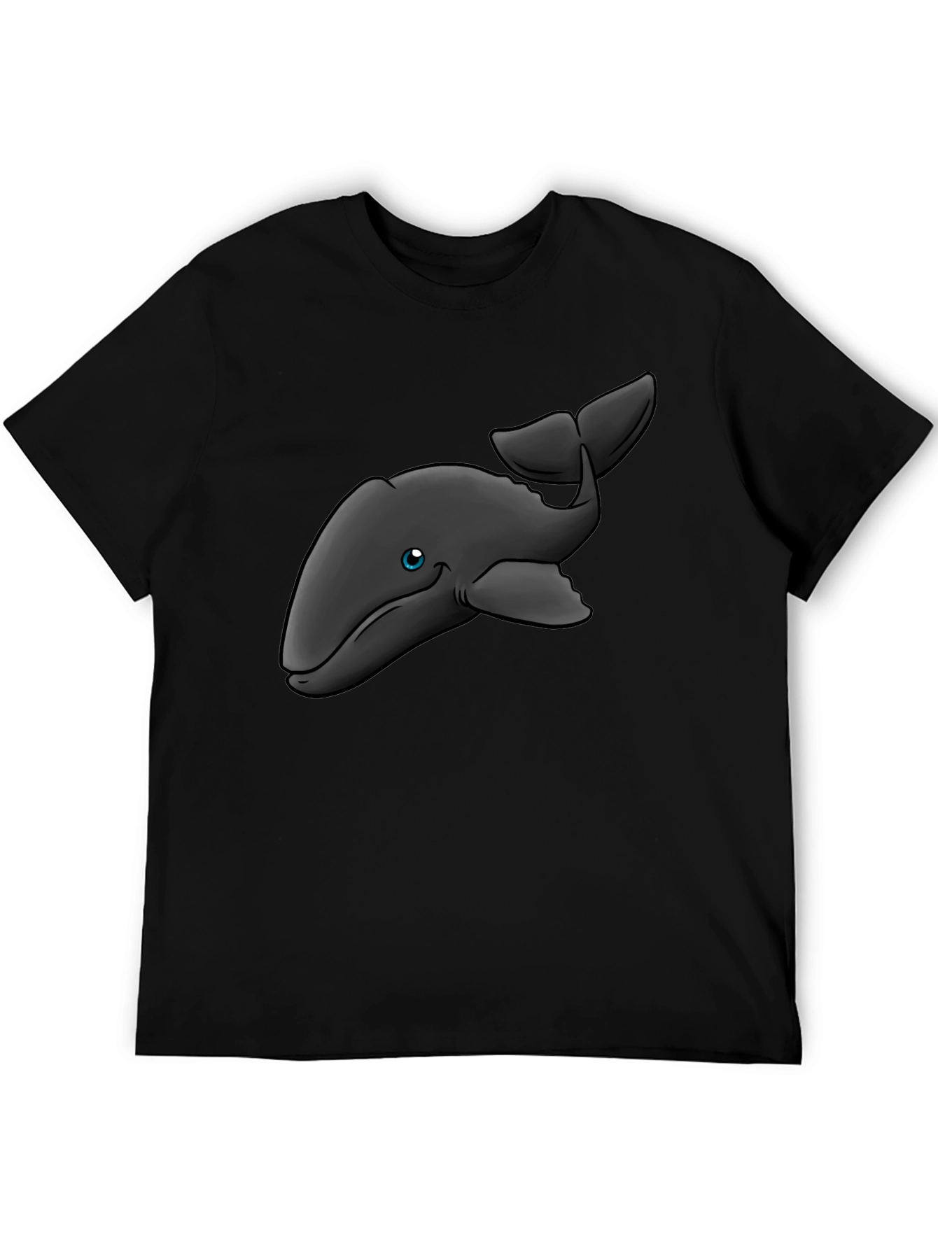 Black Cartoon Whale T-Shirt - Black Cotton Tee view 5