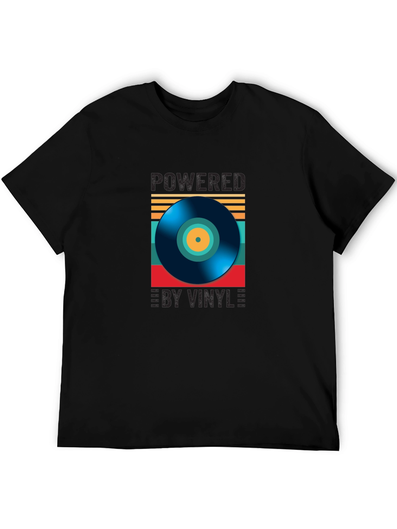 Black Powered by Vinyl Graphic Tee - Retro Music Lover Shirt view 5