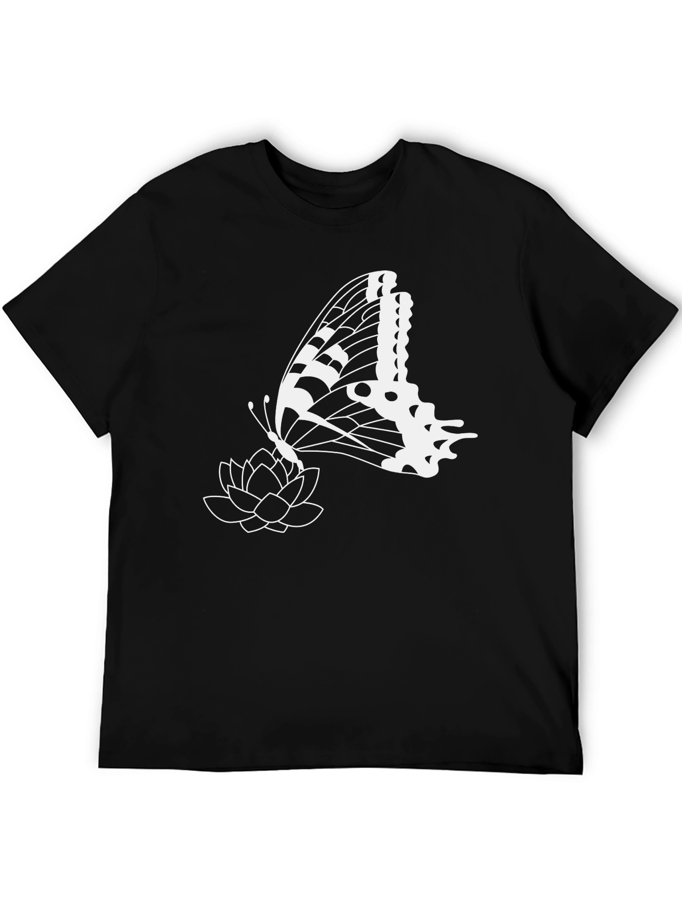 Black Butterfly & Lotus Graphic Tee - Stylish Black T-Shirt view 5