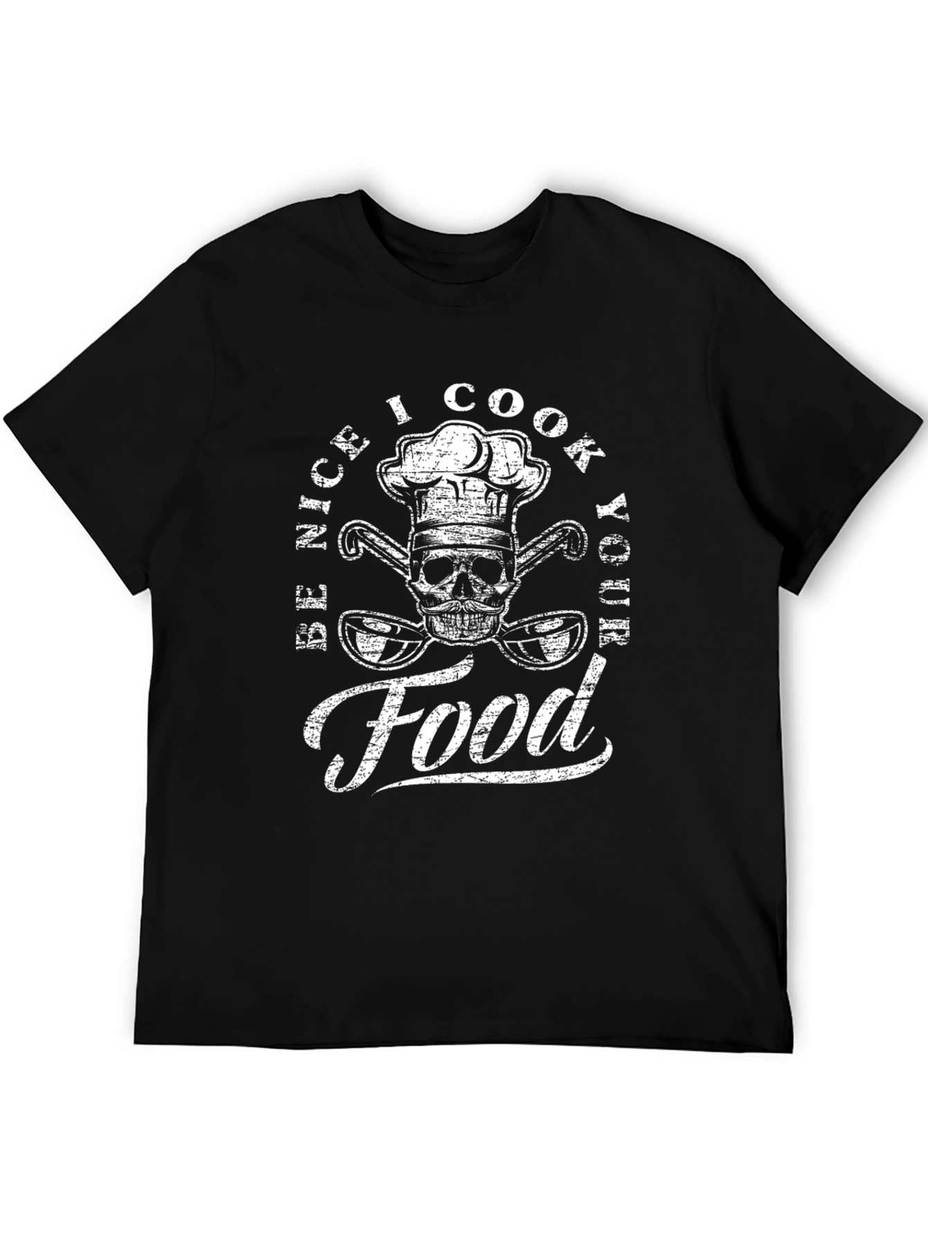 Black Be Nice I Cook Your Food T-Shirt - Chef Skull view 5