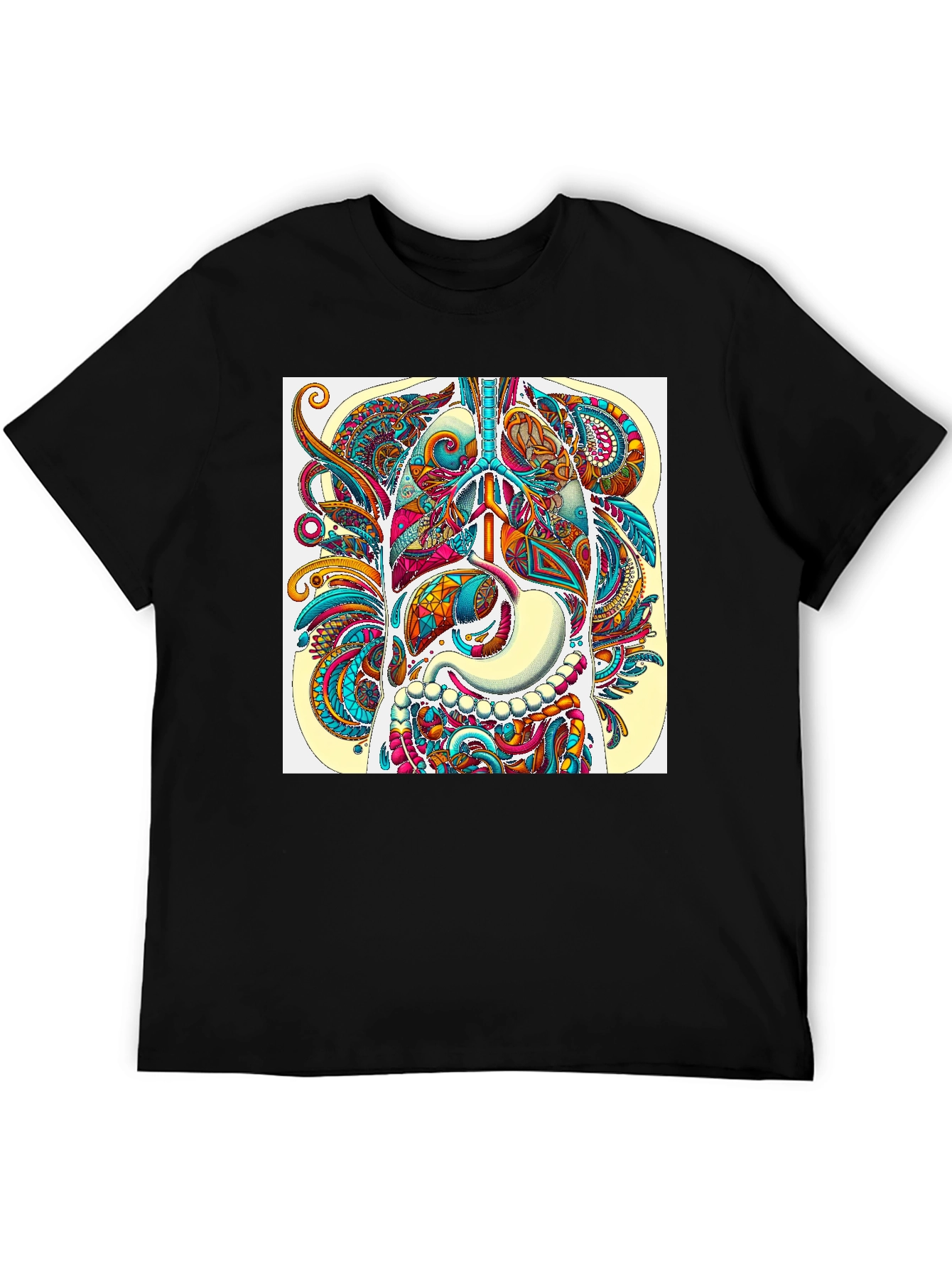 Black Anatomical Art Print Men's Black T-Shirt view 5