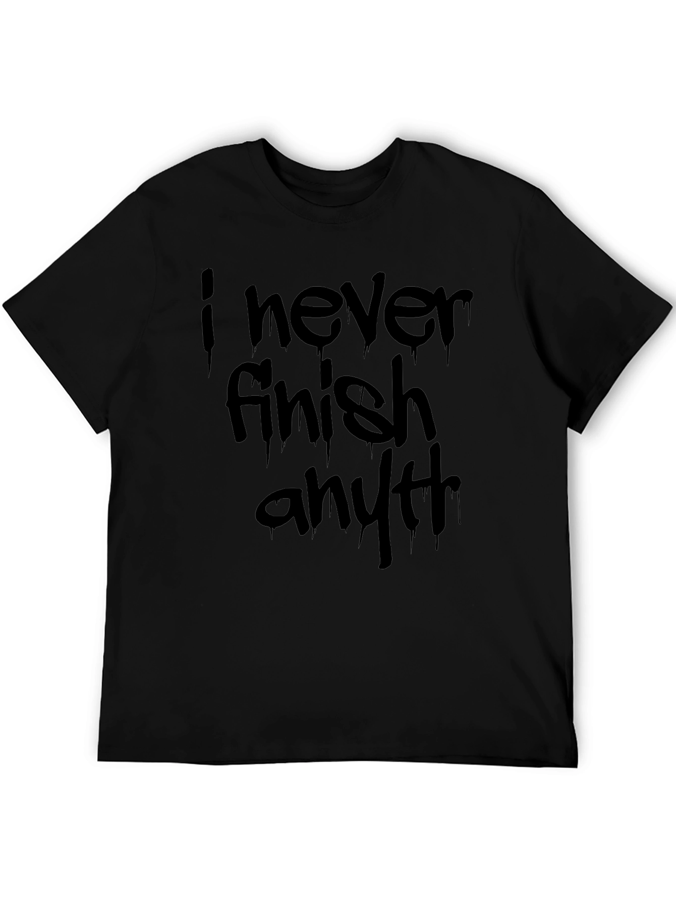 Black Humorous "I Never Finish Anything" Black T-Shirt view 5