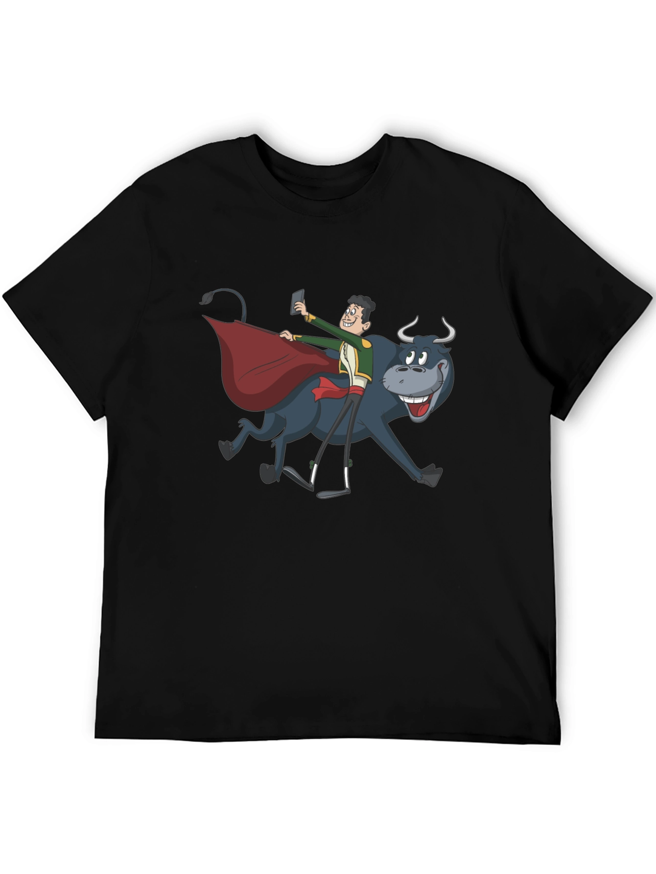 Black Funny Bull Selfie T-Shirt view 5