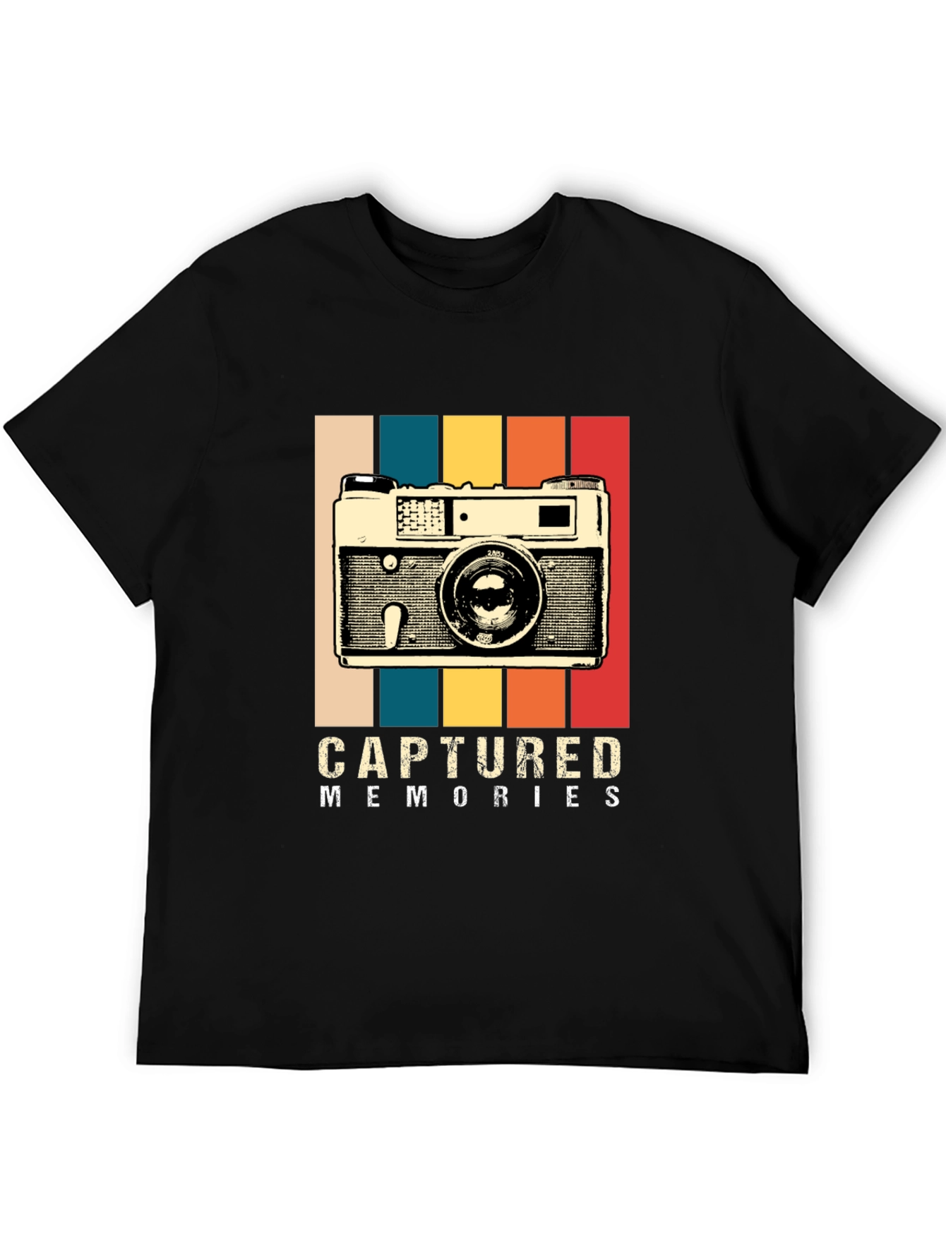 Black Captured Memories Retro Camera Graphic T-Shirt view 5