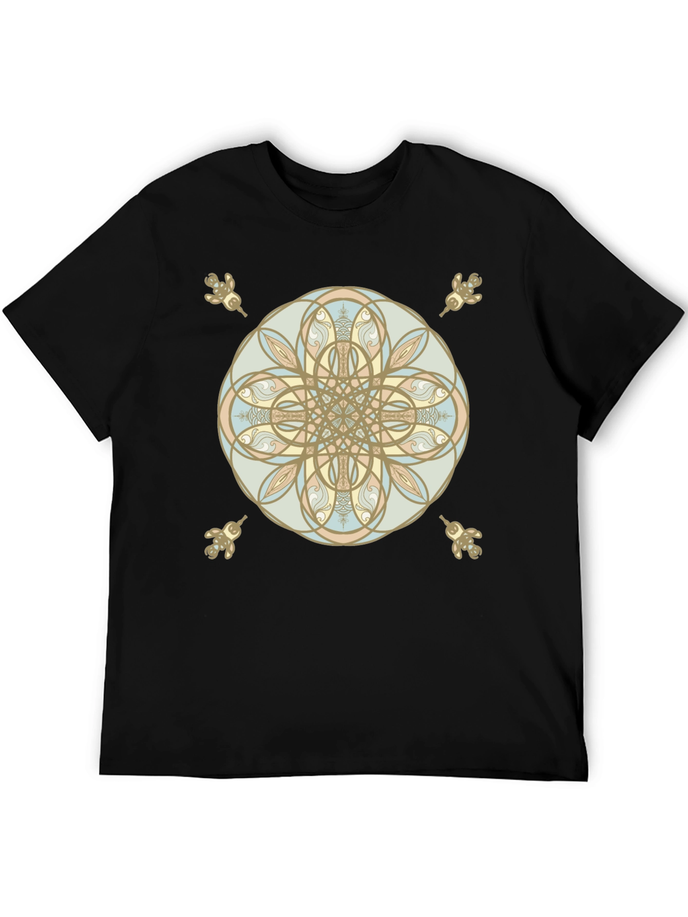 Black Mandala Art Graphic Print Men's Black T-Shirt view 5