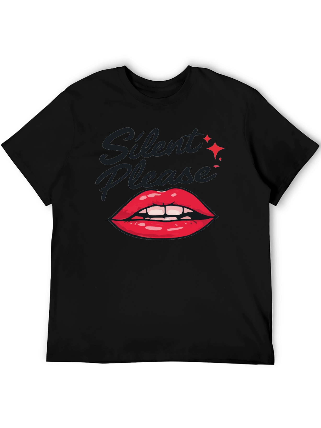 Black Silent Please Lips Graphic T-Shirt view 5