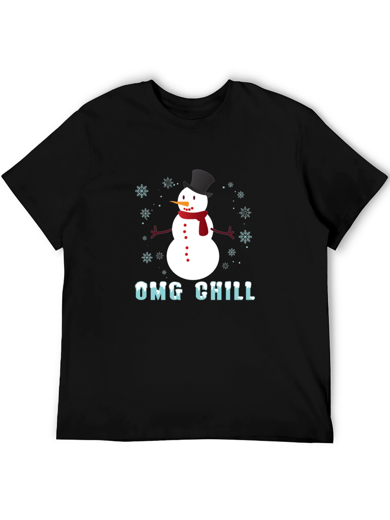 Black OMG Chill Snowman Graphic Tee - Winter Holiday Shirt view 5