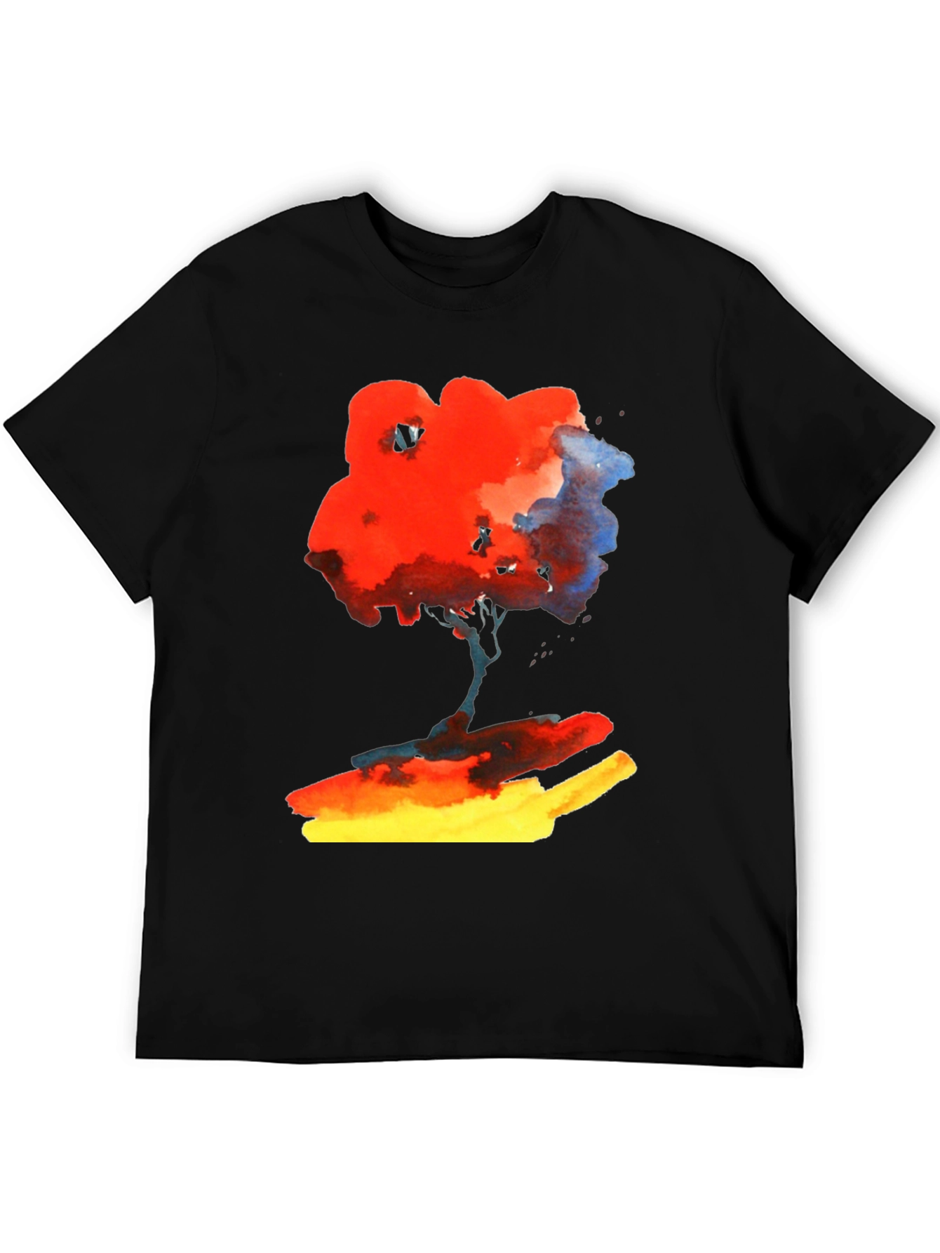 Abstract Watercolor Tree Graphic Tee - Soft Black Cotton Shirt - 5