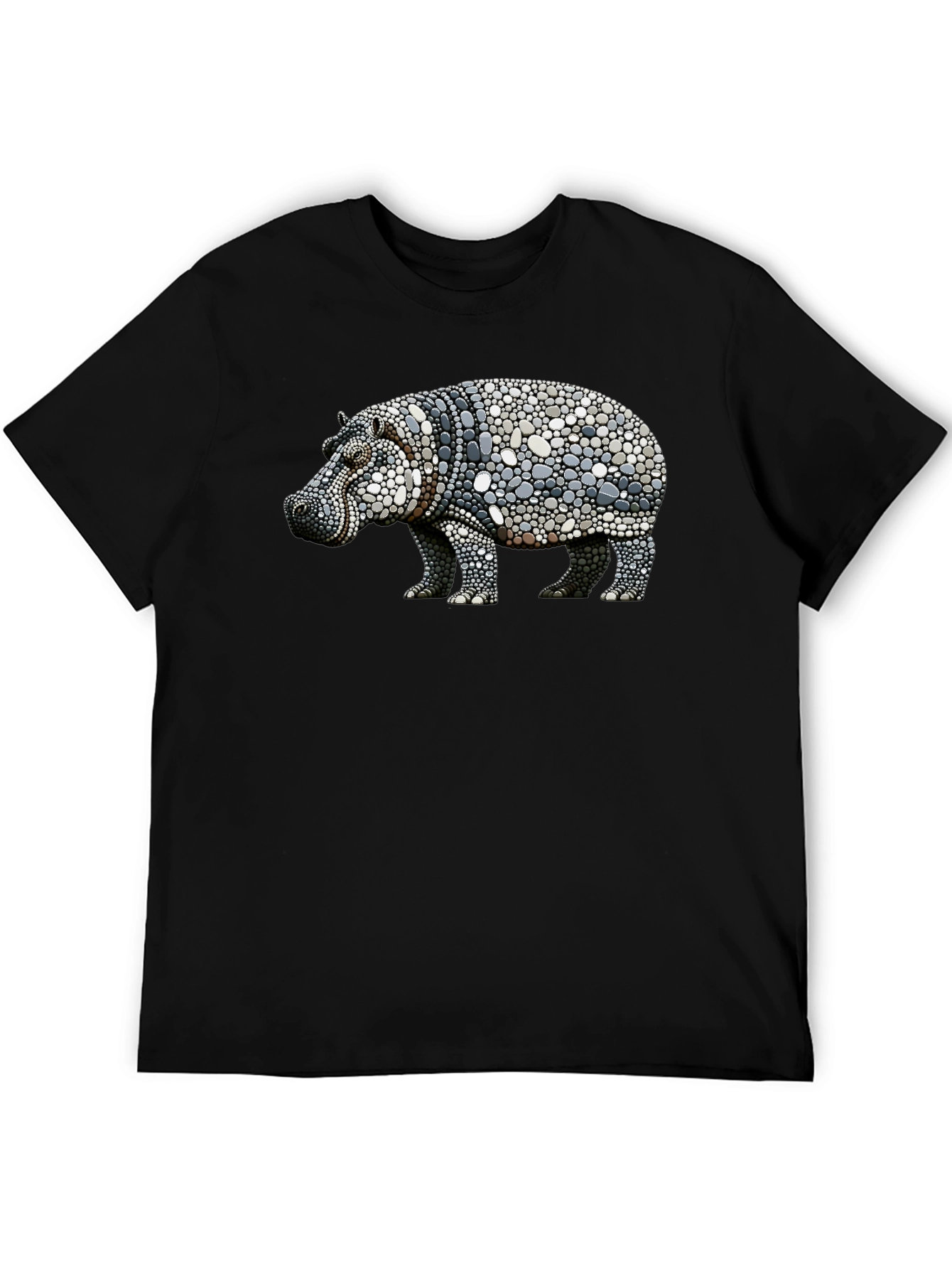 Black Hippo Pebble Art Graphic Tee - Black Cotton Shirt view 5