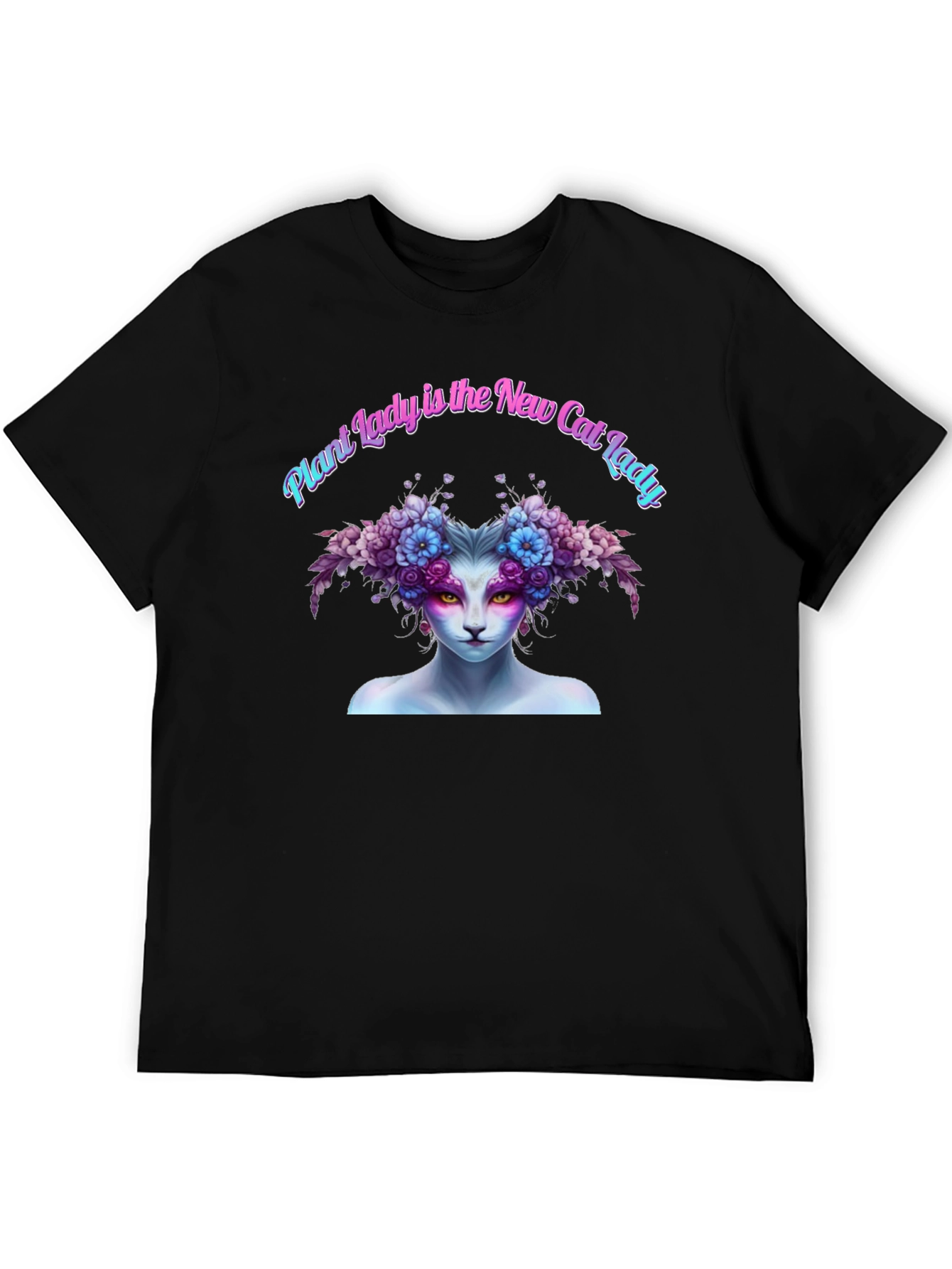 Black Plant Lady Cat T-Shirt - Unique Floral Design view 5