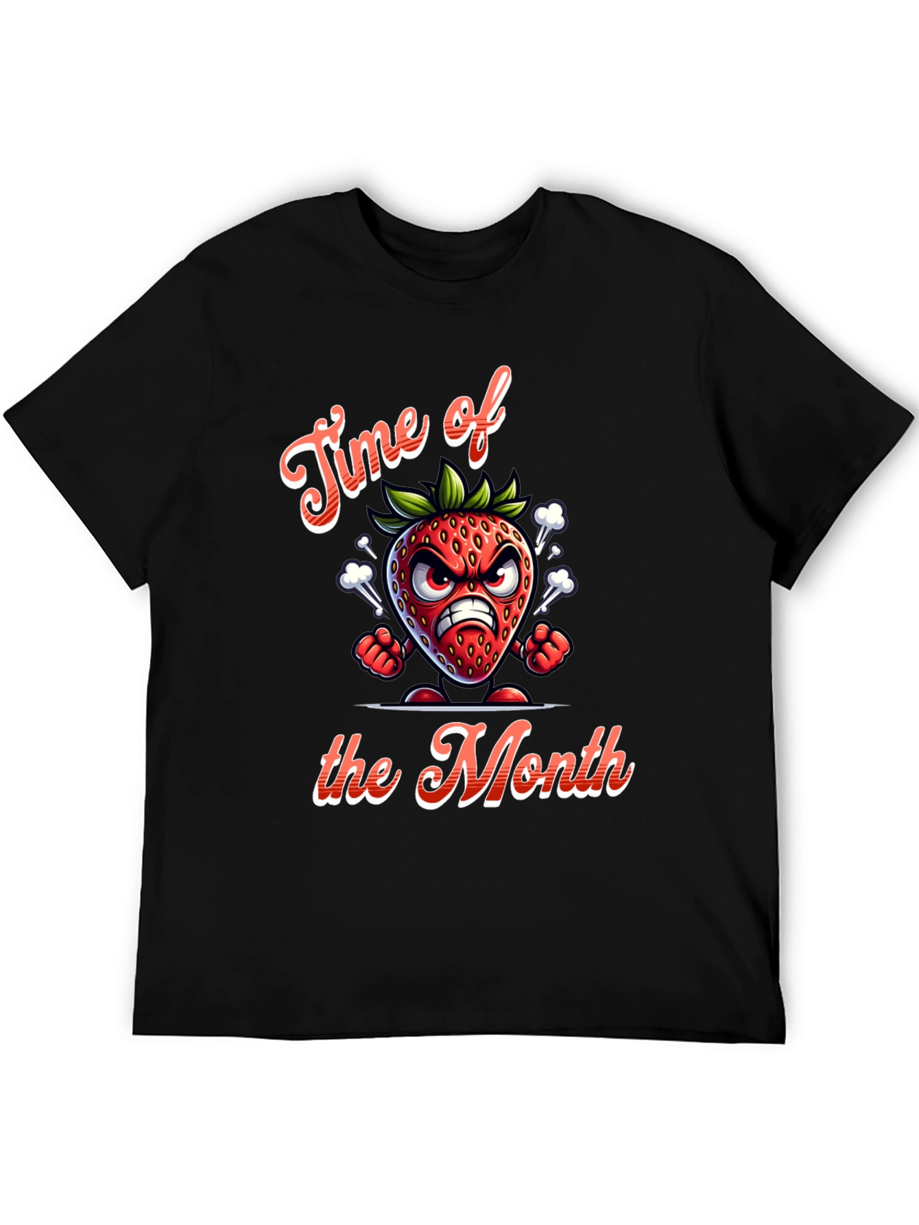 Black Time of the Month Angry Strawberry Graphic T-Shirt view 5