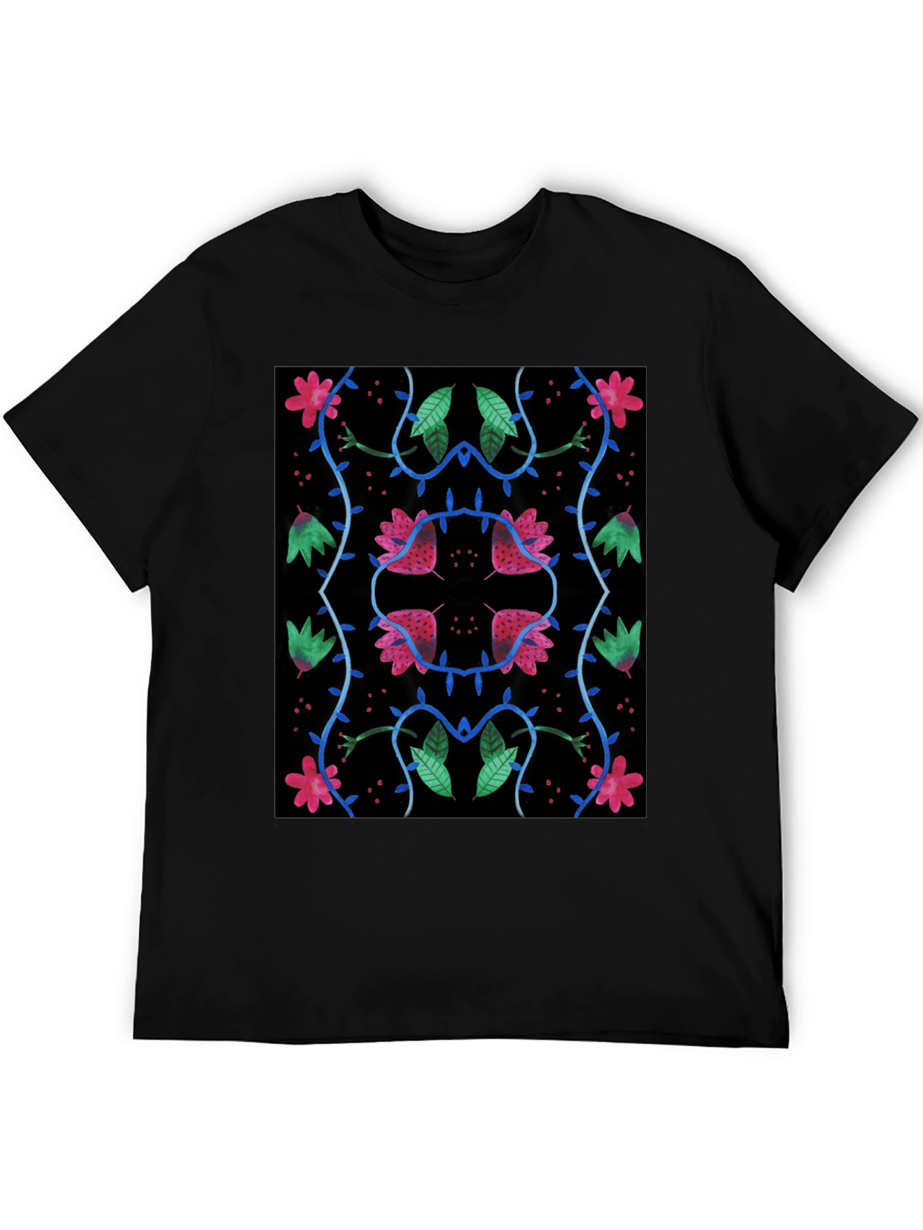 Black Floral Pattern Black T-Shirt view 5