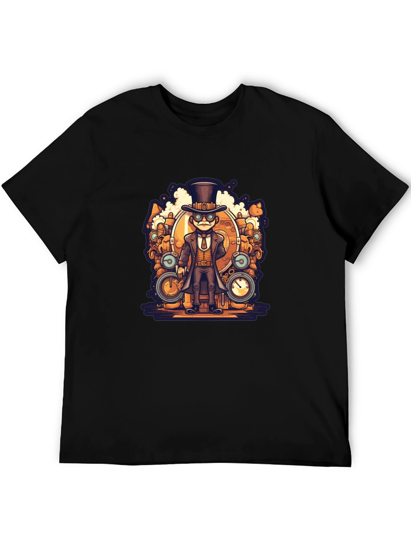 Black Steampunk Cartoon Black T-Shirt view 5