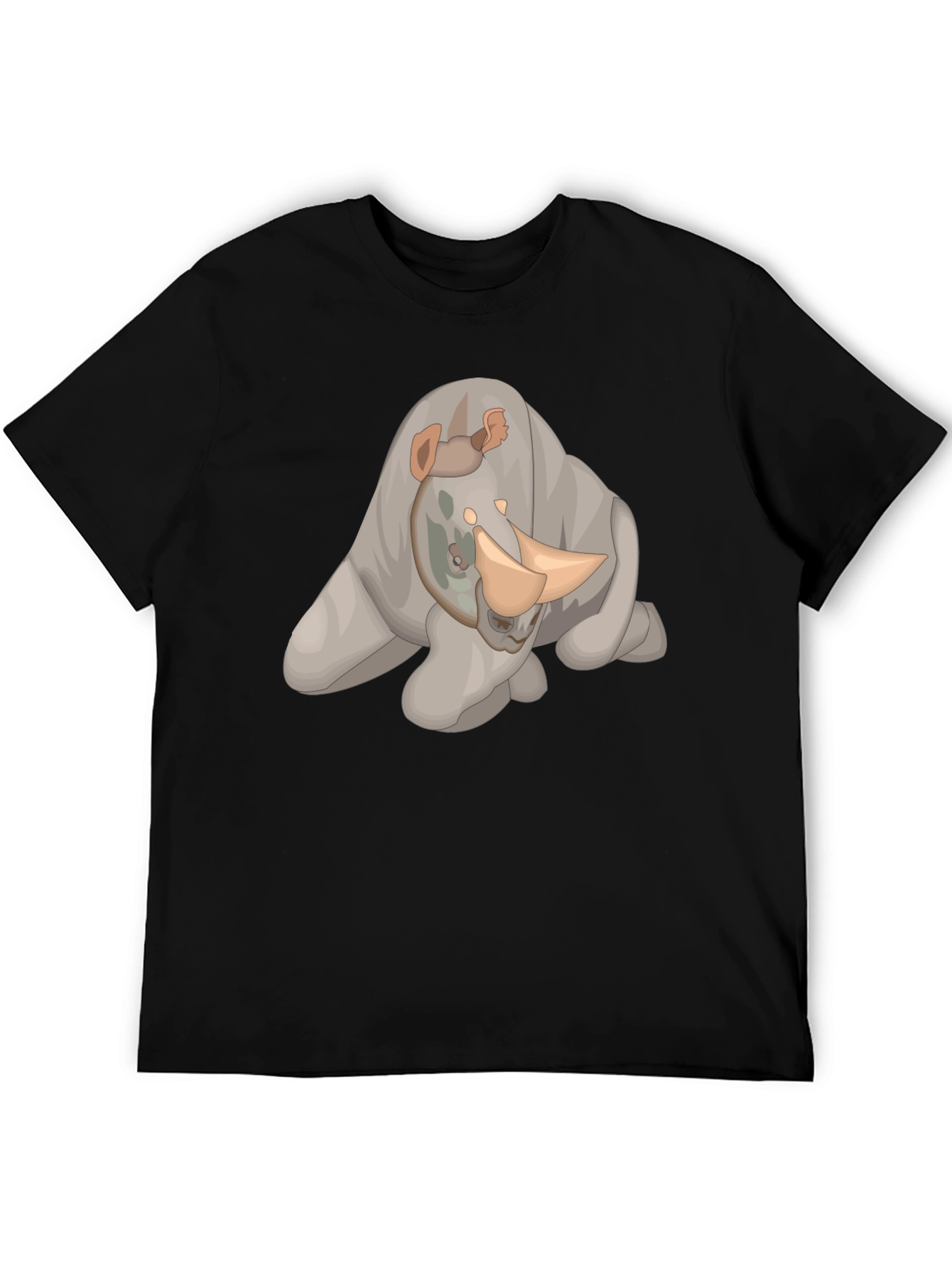 Black Rhino Cartoon Black T-Shirt view 5