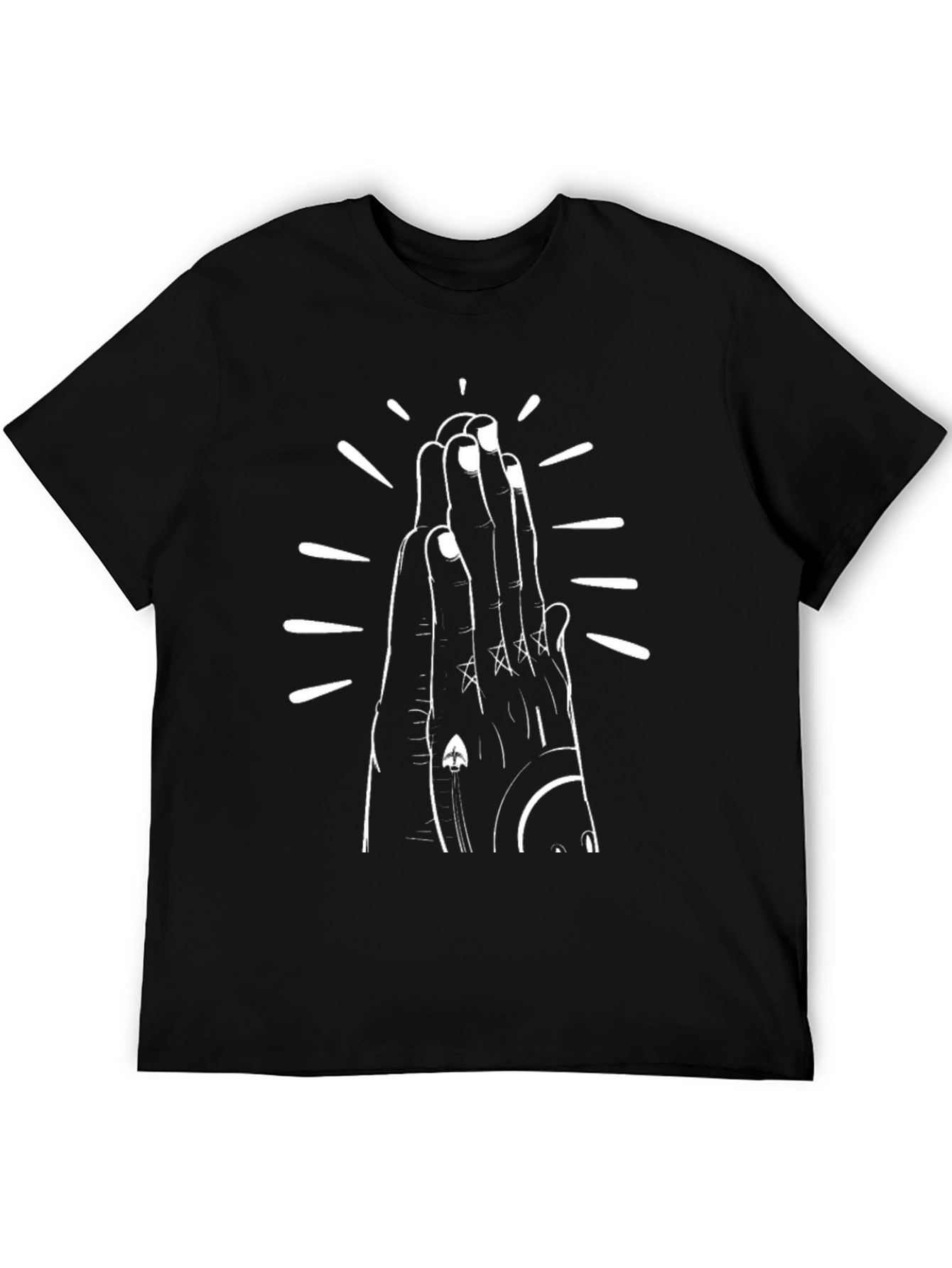 Black Praying Hands Graphic Tee - Stylish Black Cotton T-Shirt view 5