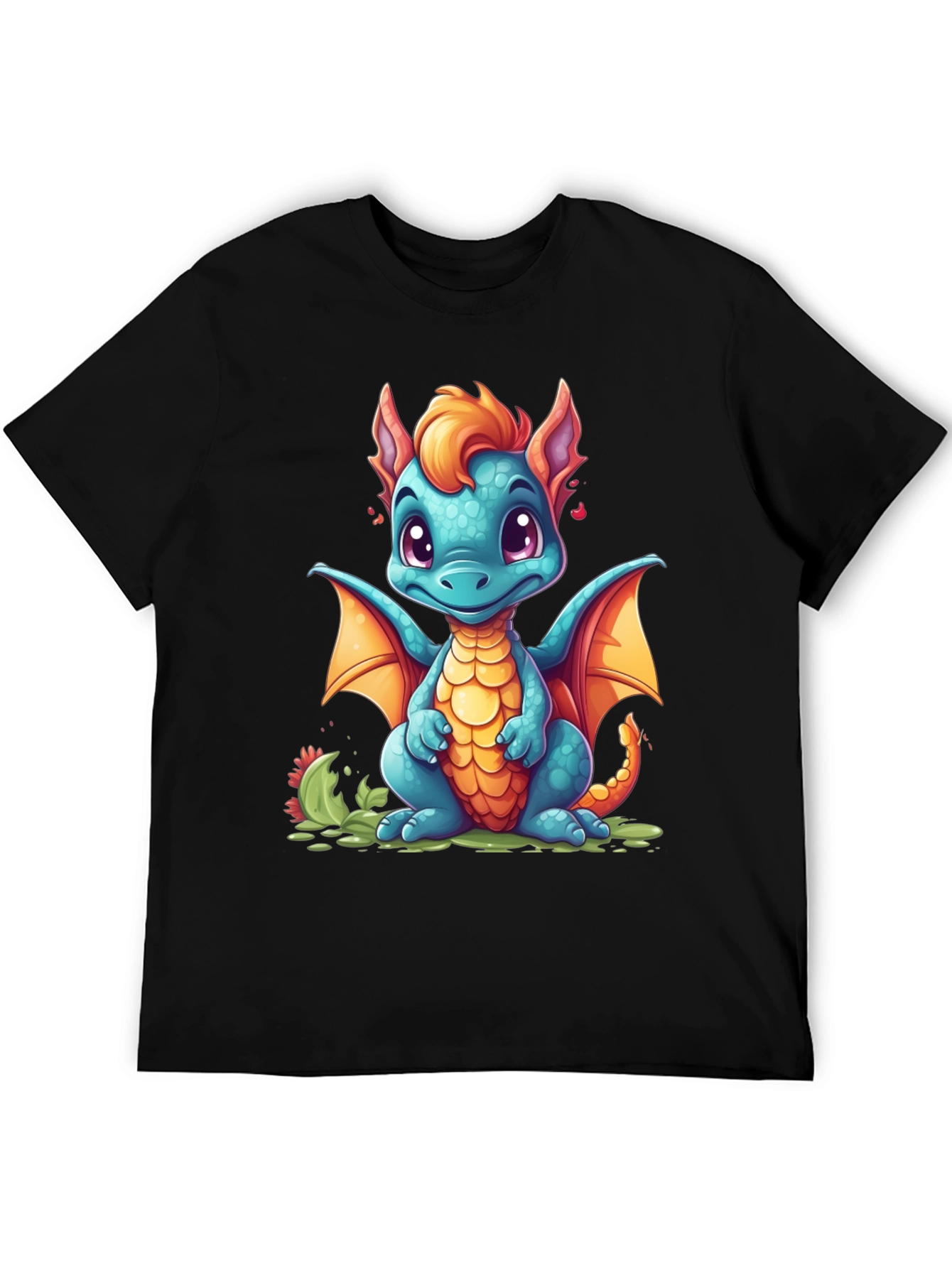Black Cute Cartoon Dragon Graphic T-Shirt view 5