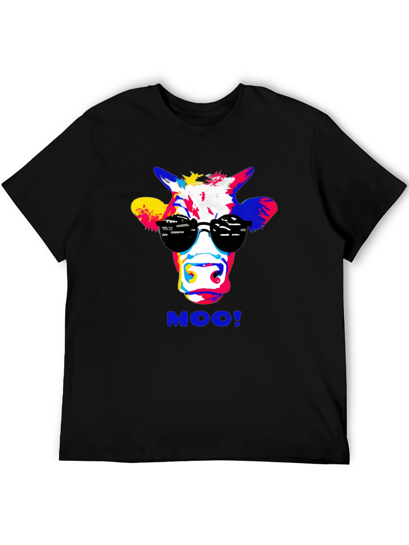 Black Cool Cow Graphic Tee - Funky Animal Print T-Shirt view 5