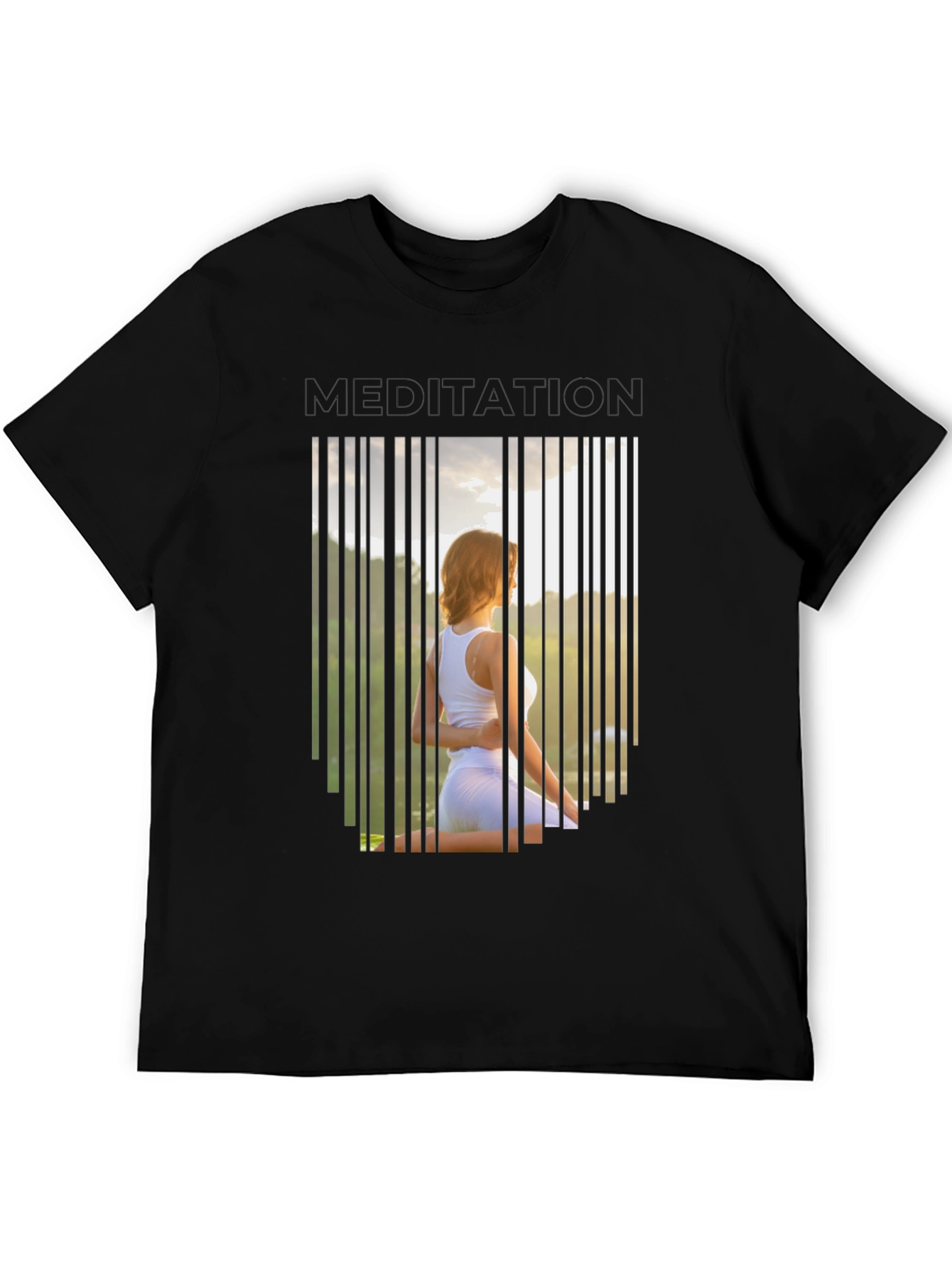 Black Meditation T-Shirt - Zen Barcode Design view 5