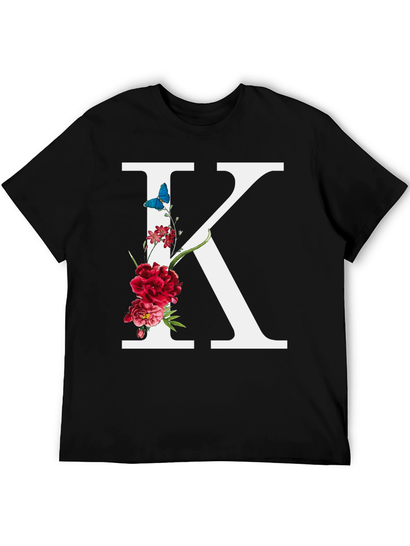 Black Floral Letter K Black T-Shirt view 5