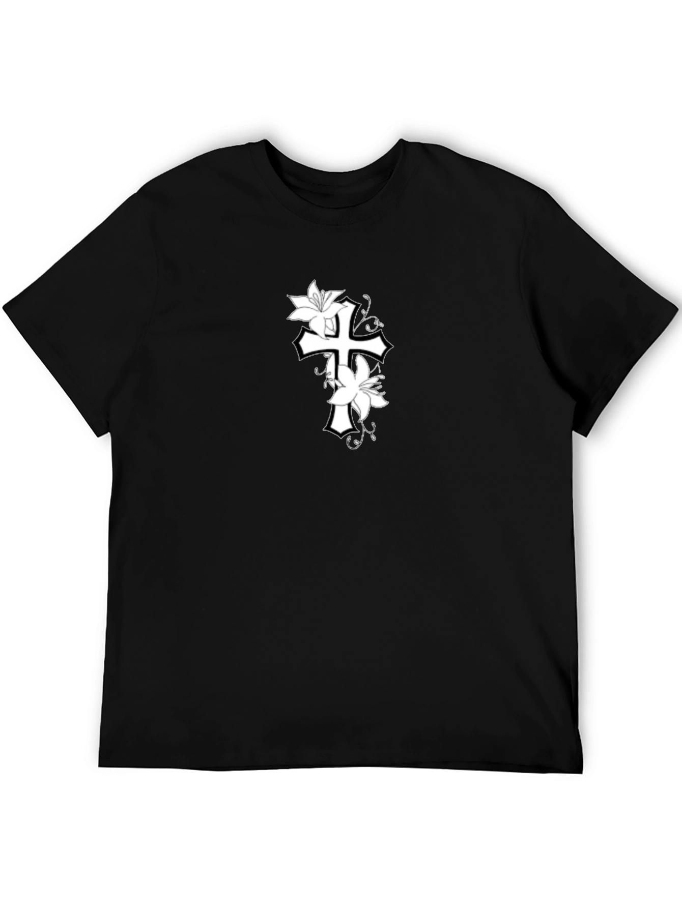 Black Floral Cross Graphic Black T-Shirt view 5