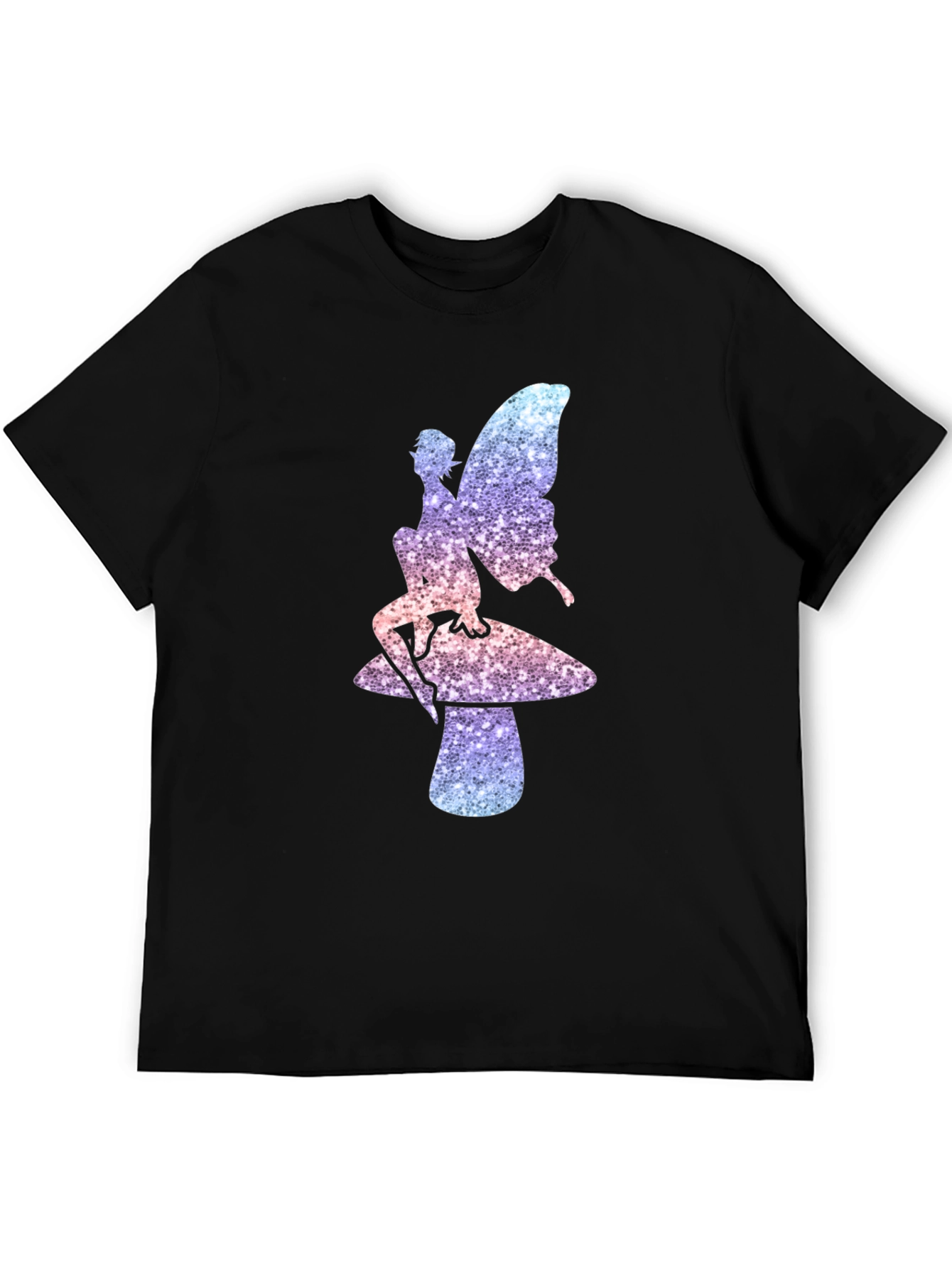 Black Fairy on Mushroom Black T-Shirt view 5