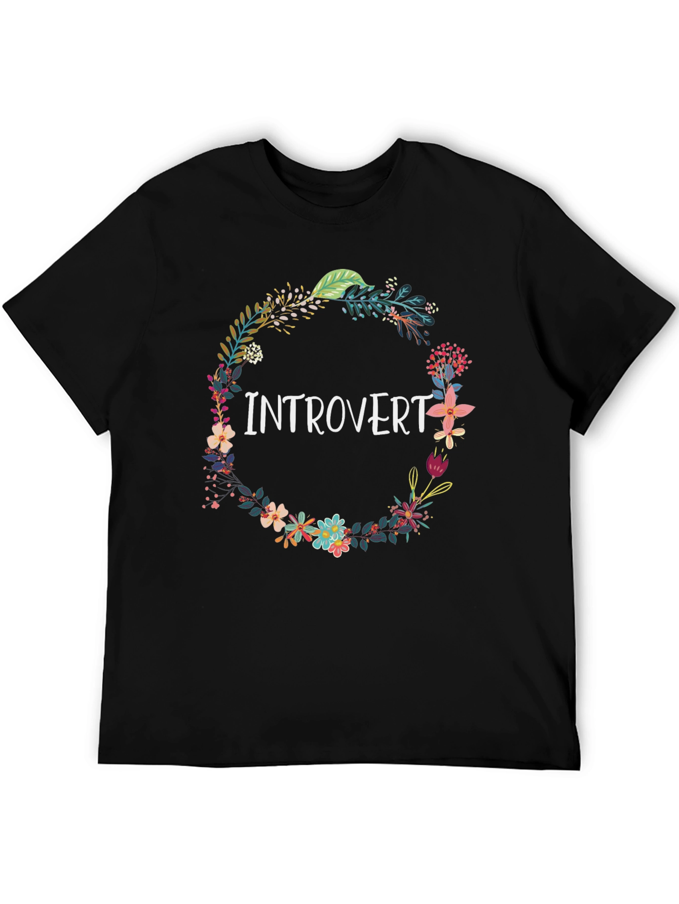 Black Introvert Floral Wreath Black T-Shirt view 5