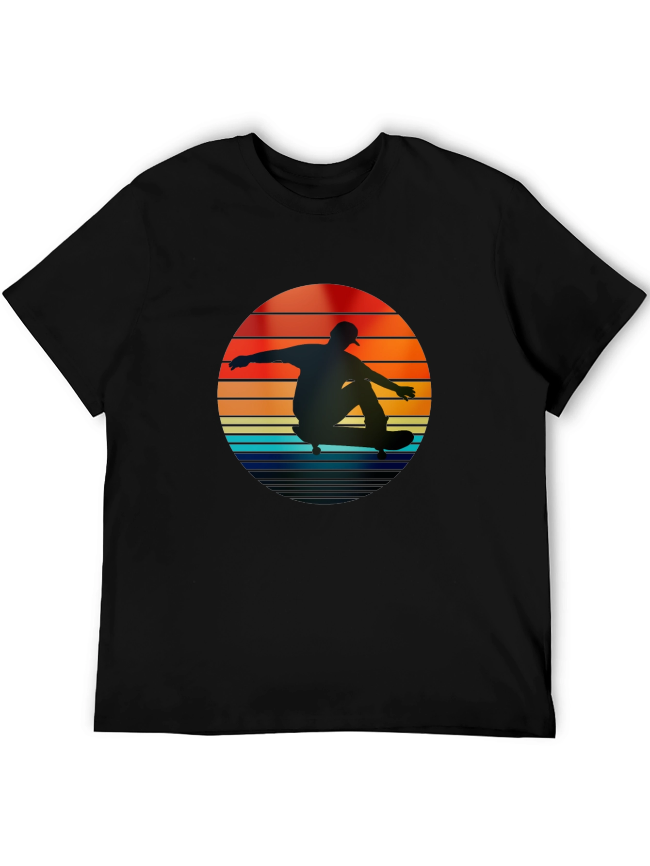 Black Retro Skateboarder Sunset T-Shirt view 5