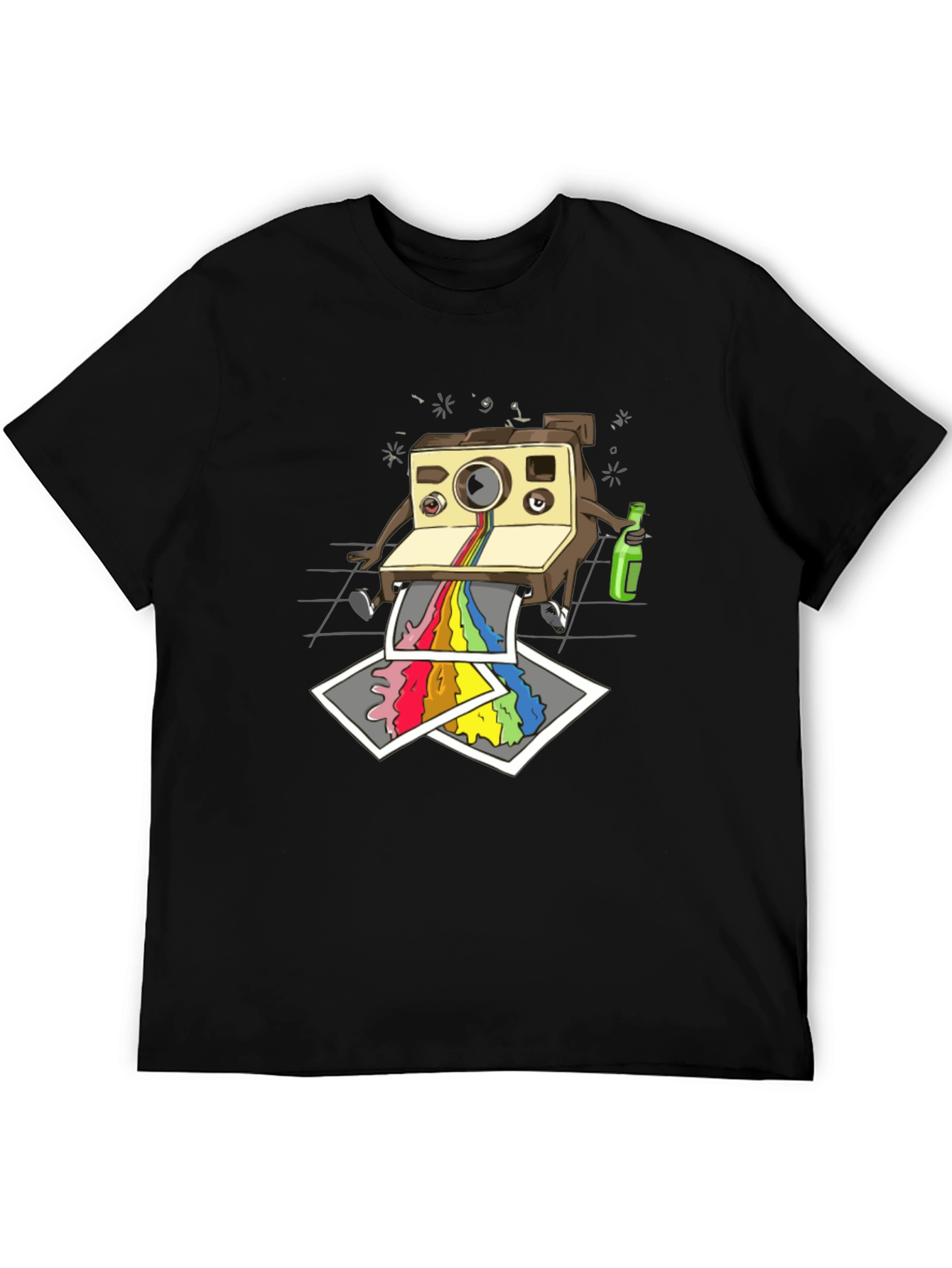 Black Funky Retro Camera Print Black T-Shirt view 5