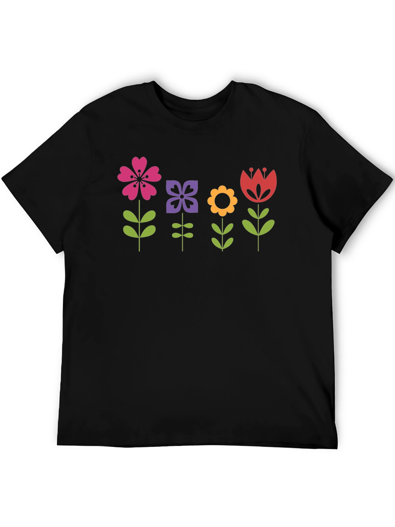 Black Floral Print T-Shirt - Black Cotton Tee view 5