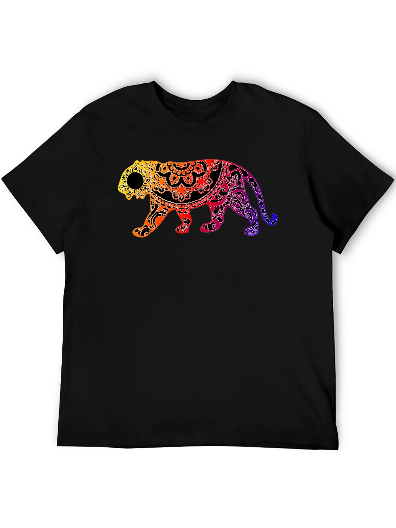 Black Vibrant Mandala Tiger Graphic Tee - Black view 5