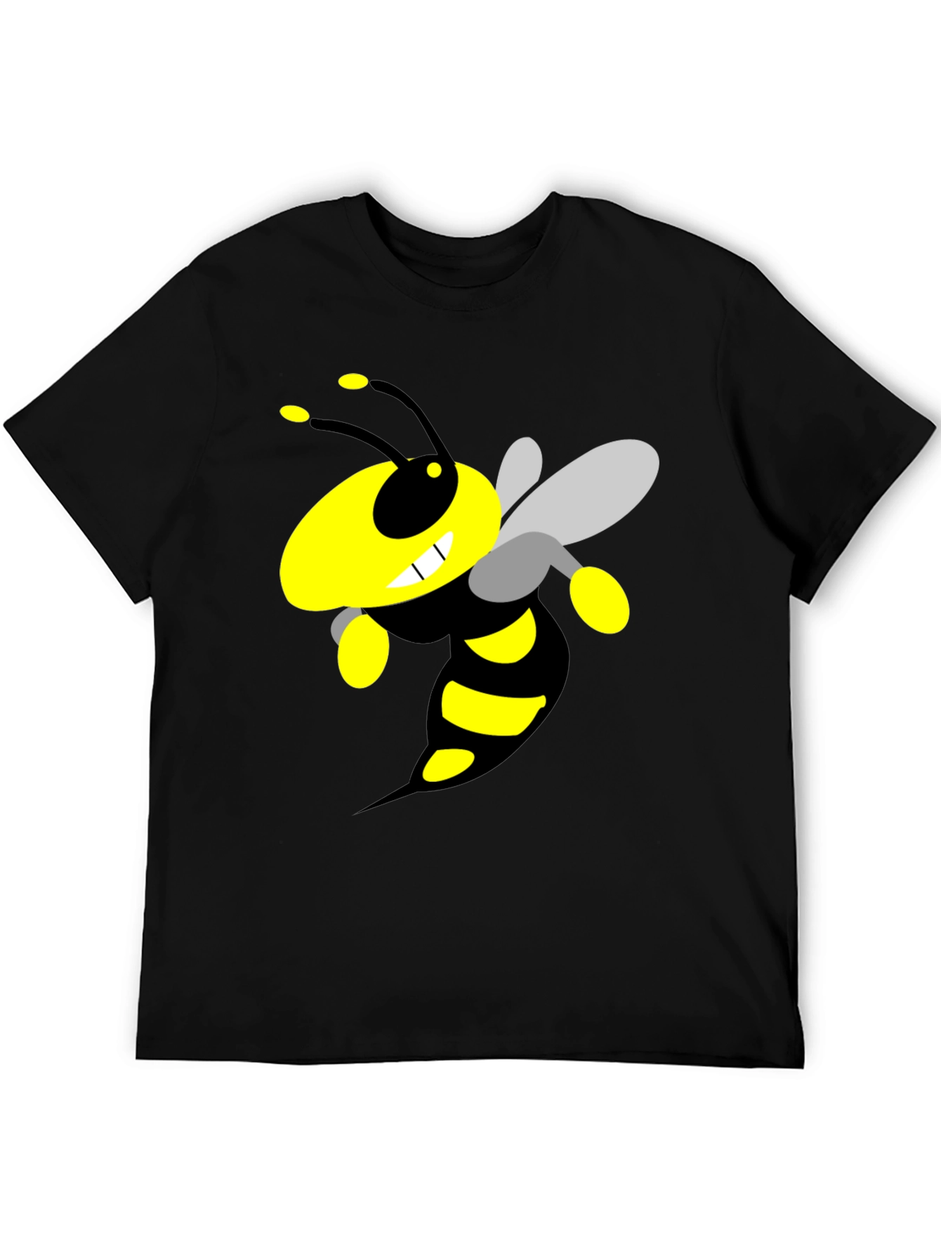 Black Cartoon Bee Graphic Black T-Shirt view 5